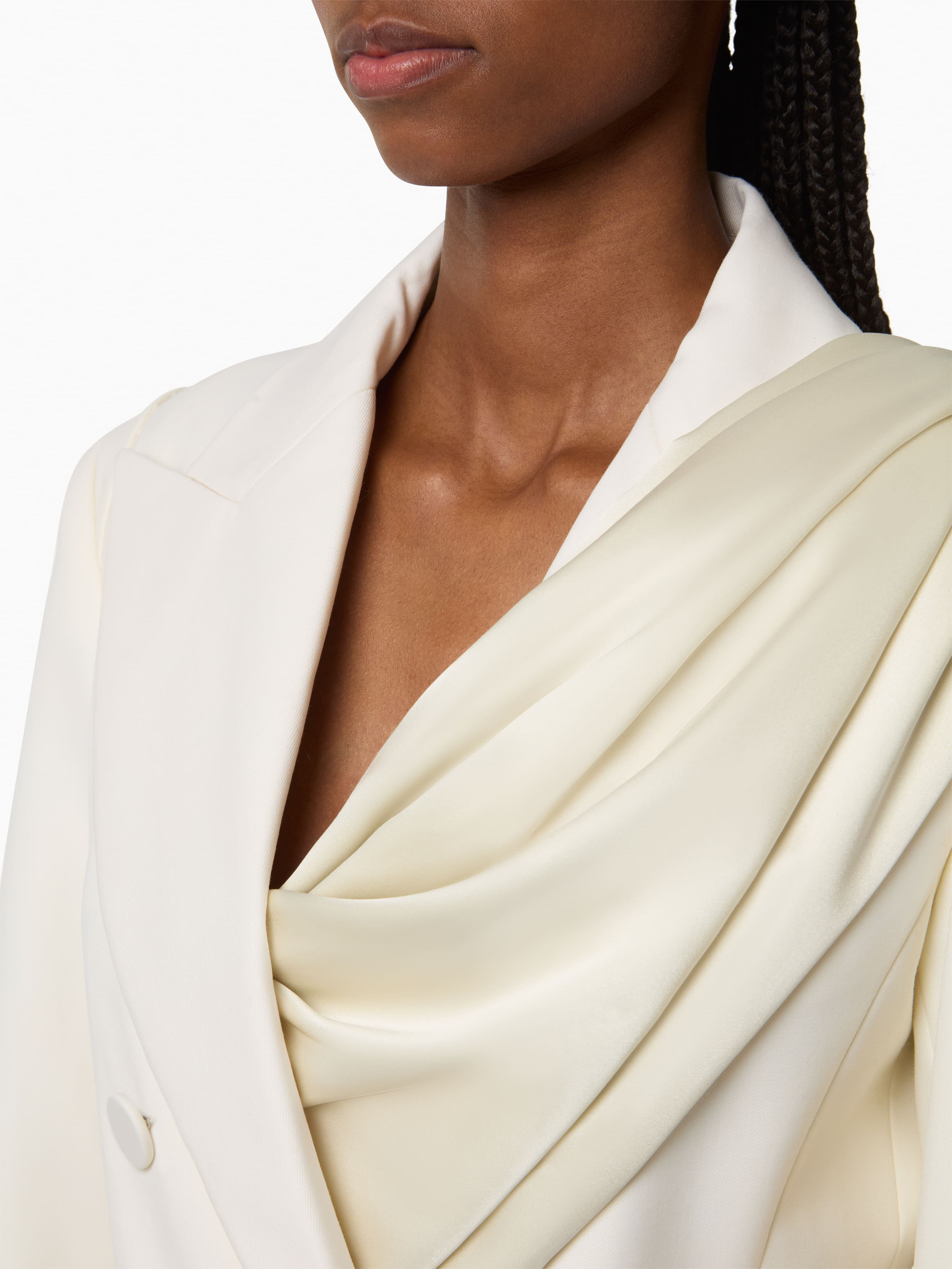 White Tailored Blazer With Scarf - 3