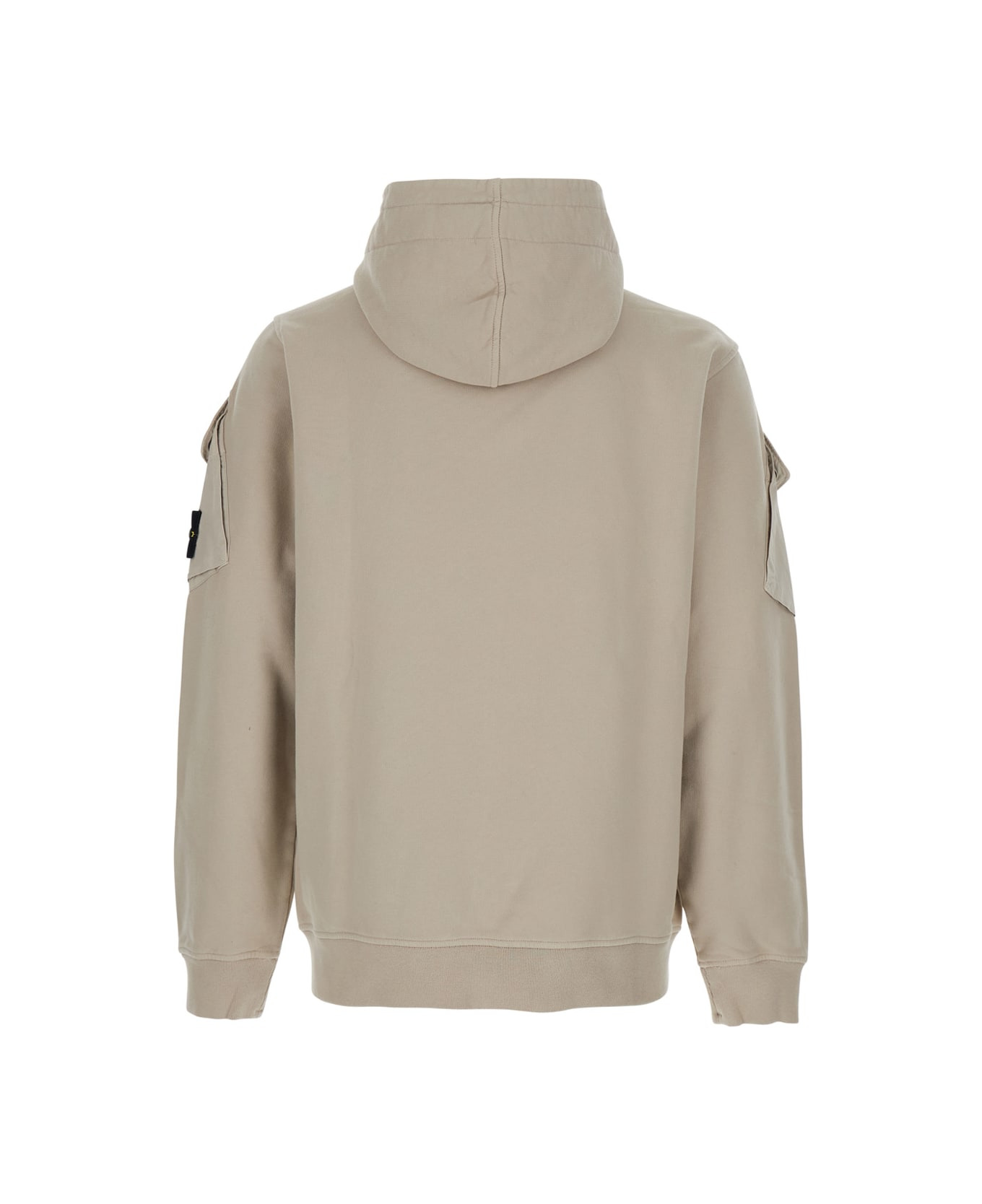 Beige Sweatshirt With Fixed Hood And Logo Patch On The Sleeve In Cotton Man - 2