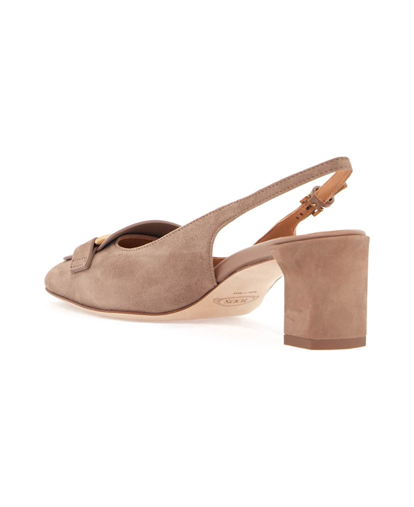 Cappuccino Goat Leather Pumps With Metal Bar - 3