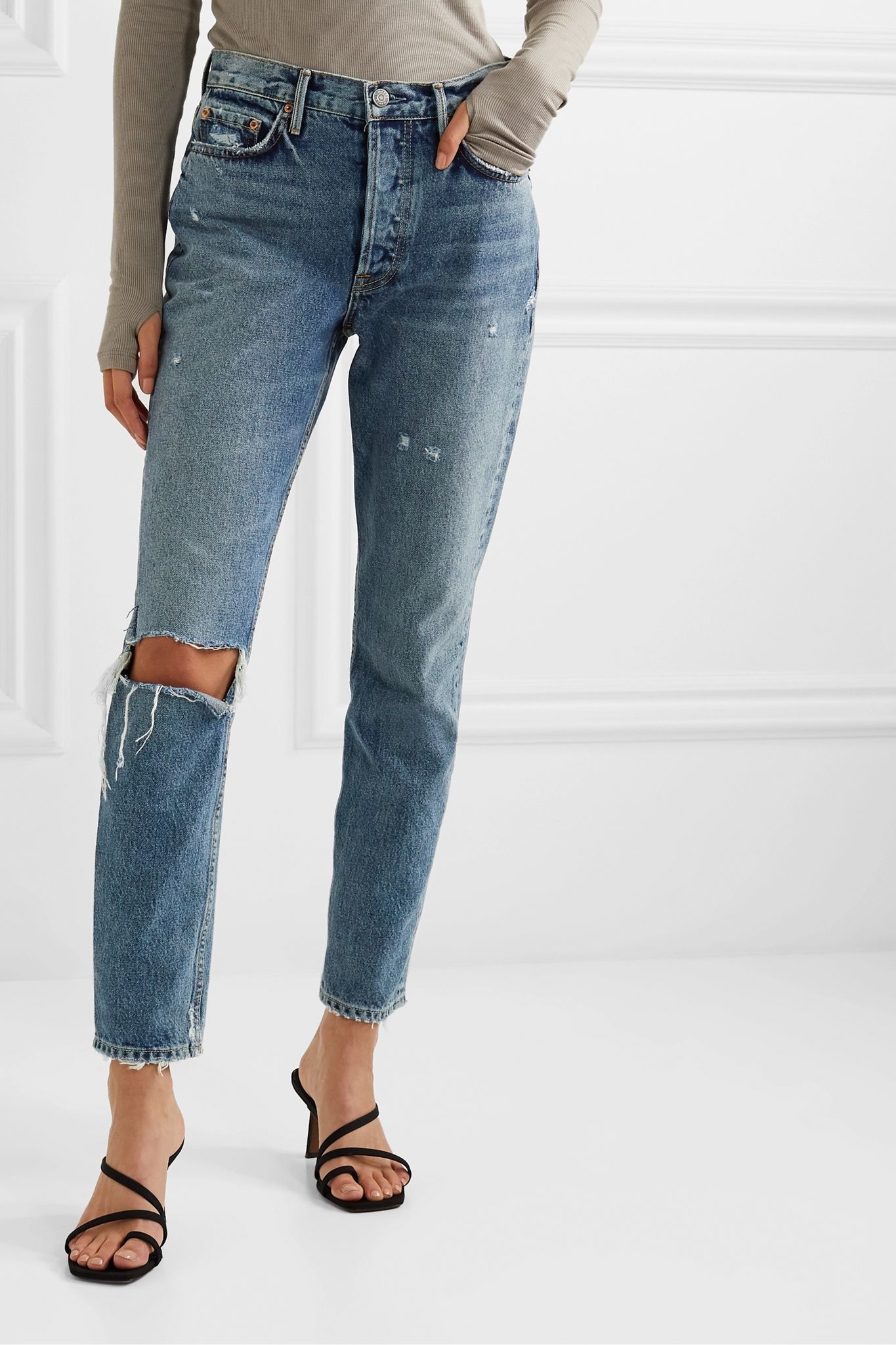 Karolina distressed high-rise slim-leg jeans - 3