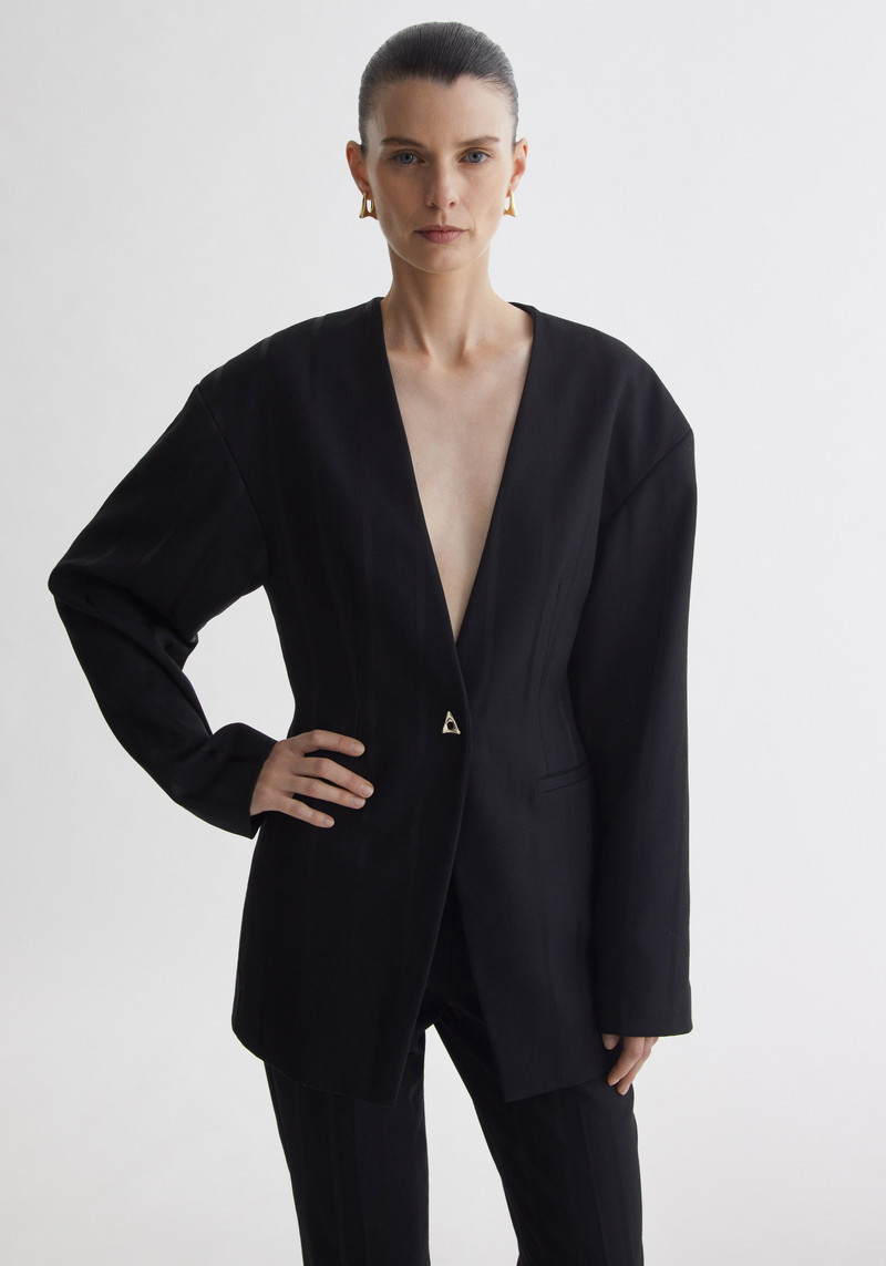 SOMERSET Collarless waisted blazer 5
