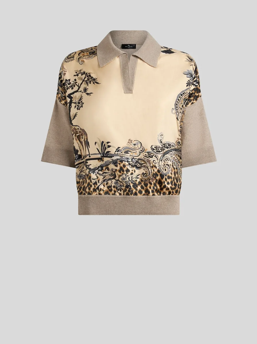 WOOL-BLEND SWEATER WITH PLACED ANIMAL AND PAISLEY PRINT - 1