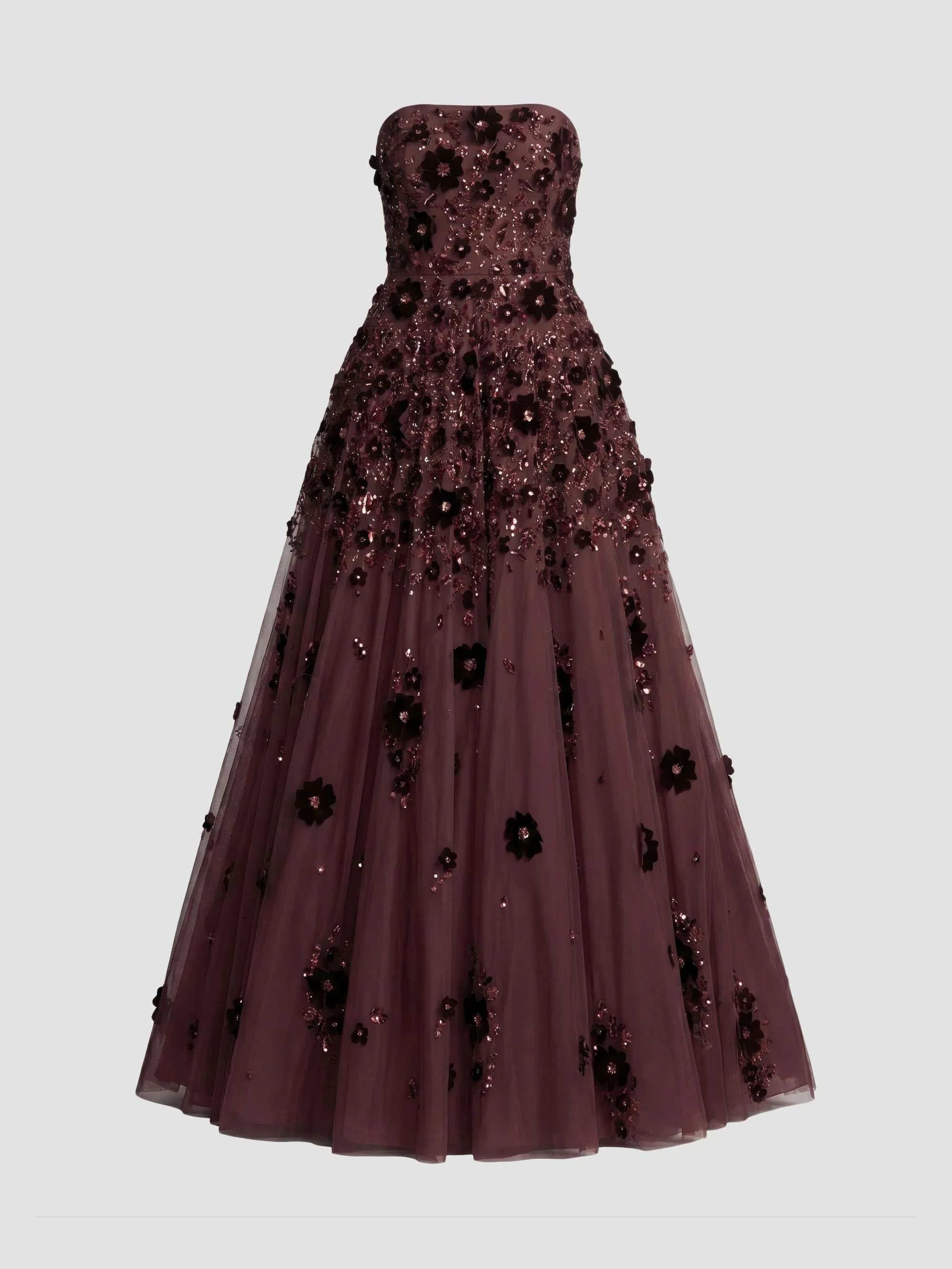 Women's Floral-Beaded Mesh Strapless Gown - Amethyst - 1