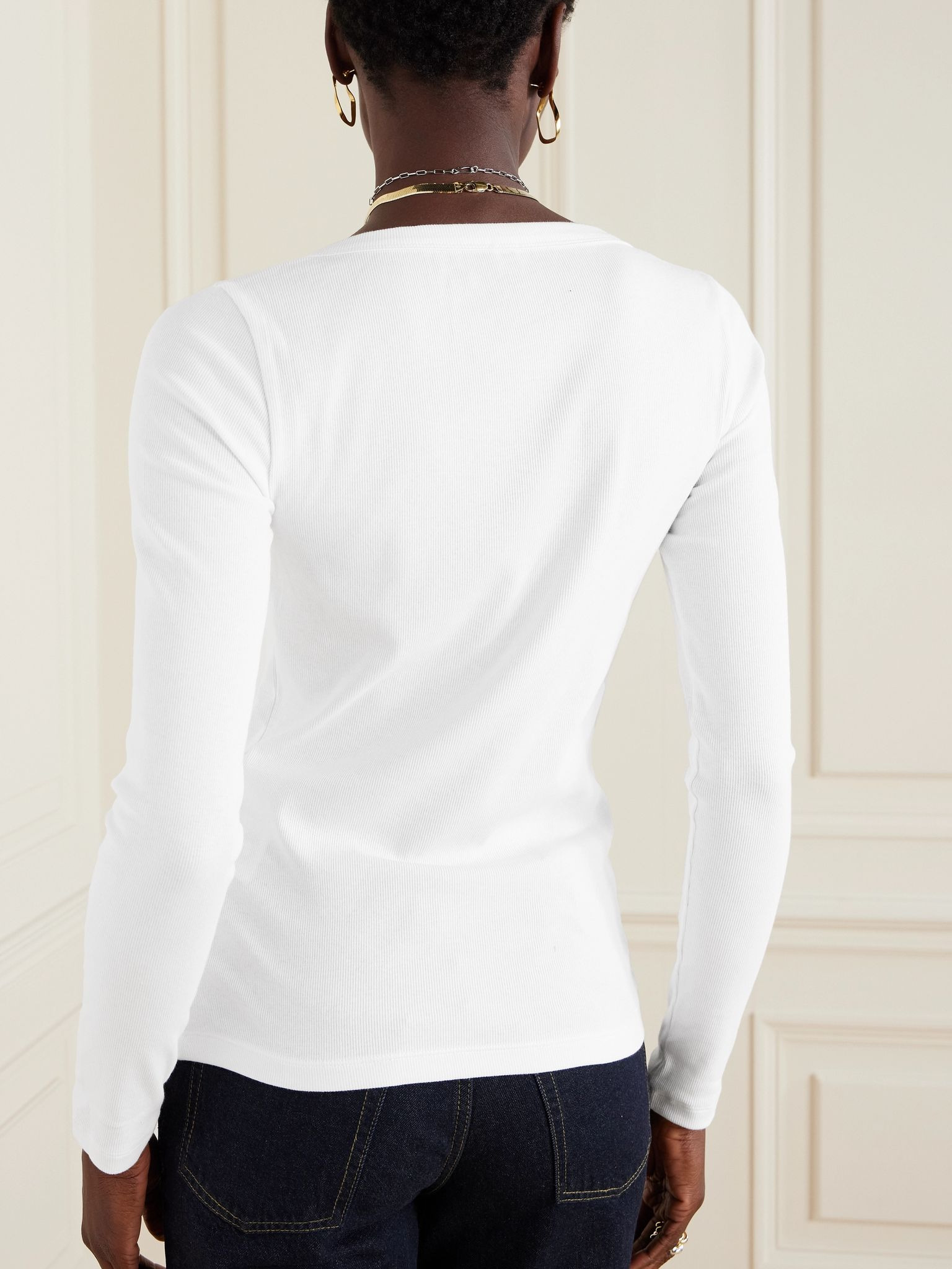 Ribbed organic cotton-blend jersey top White - 4
