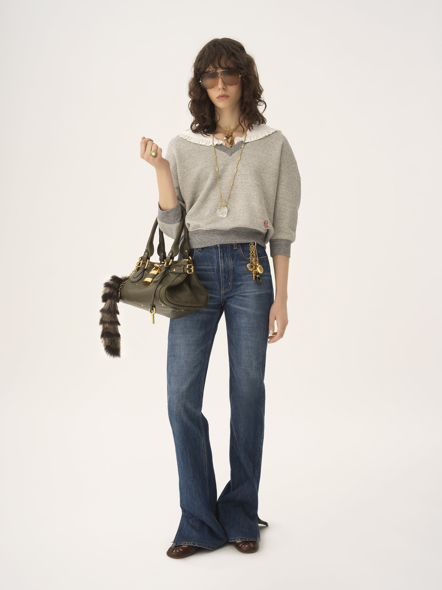 COLLAR SWEATER IN CHINÉ FLEECE - 3