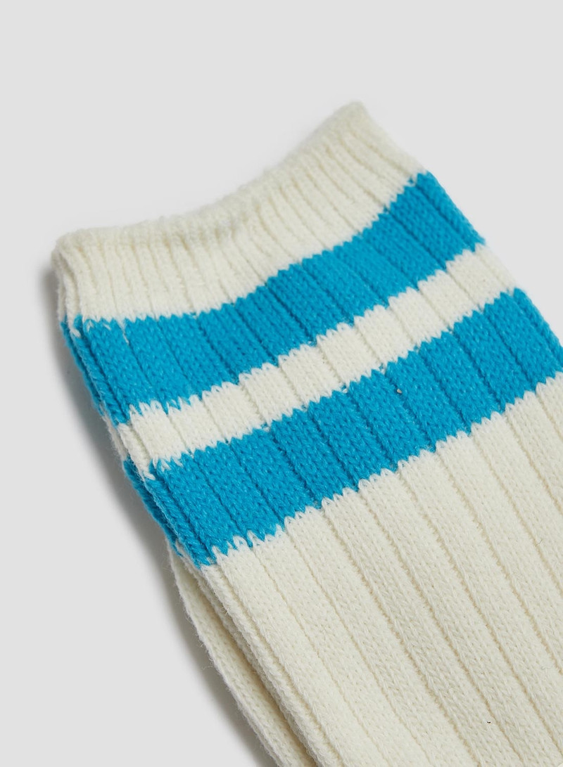 Nigel Cabourn Anonymous Ism Wool Cashmere Neon Stripes Crew Sock in Off White outlook