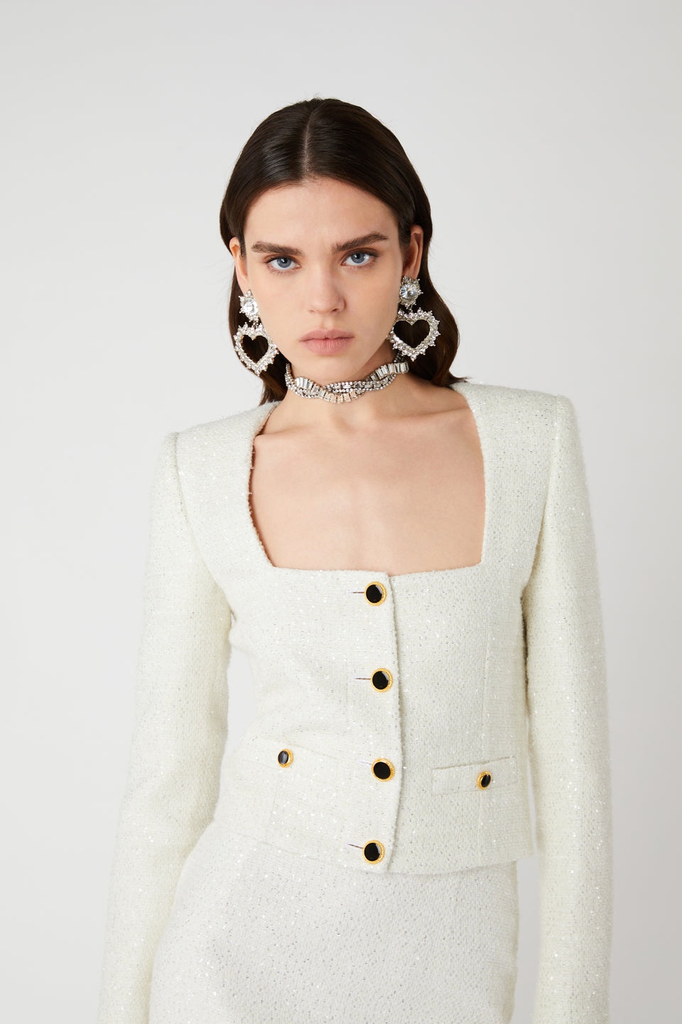SEQUIN TWEED SQUARE NECK JACKET - 6