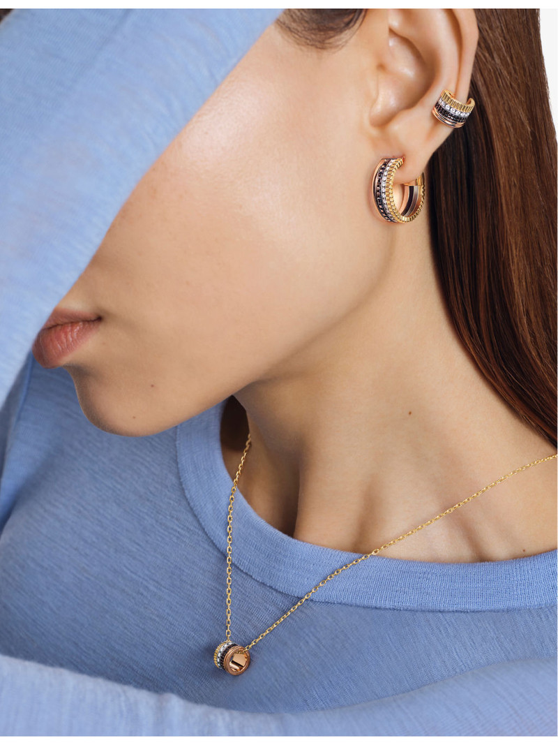 Boucheron Quatre Classique 18ct yellow-gold, white-gold and pink-gold and diamond hoop earrings outlook