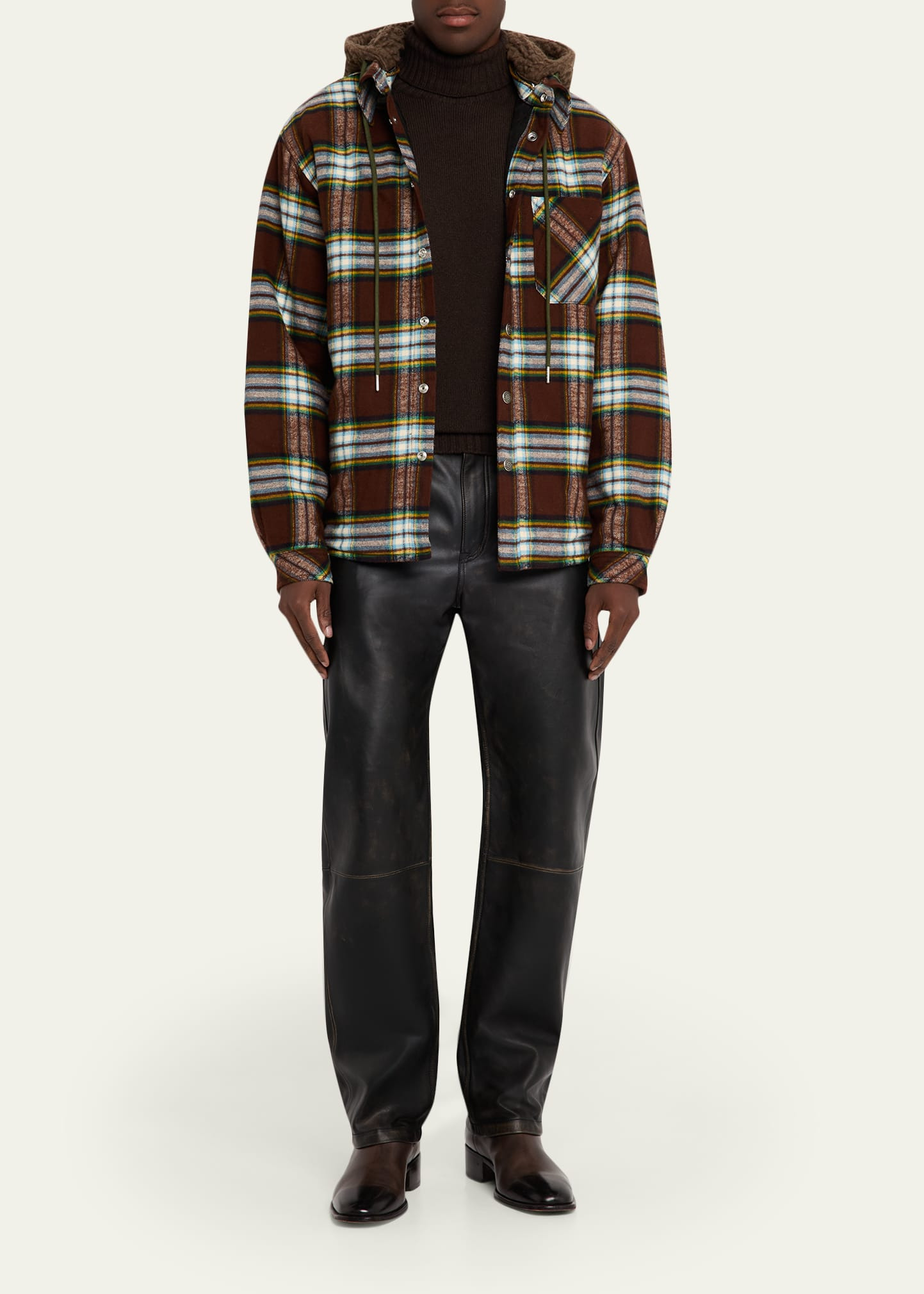 Men's Cotton Plaid Sherpa-Hooded Shirt Jacket - 2