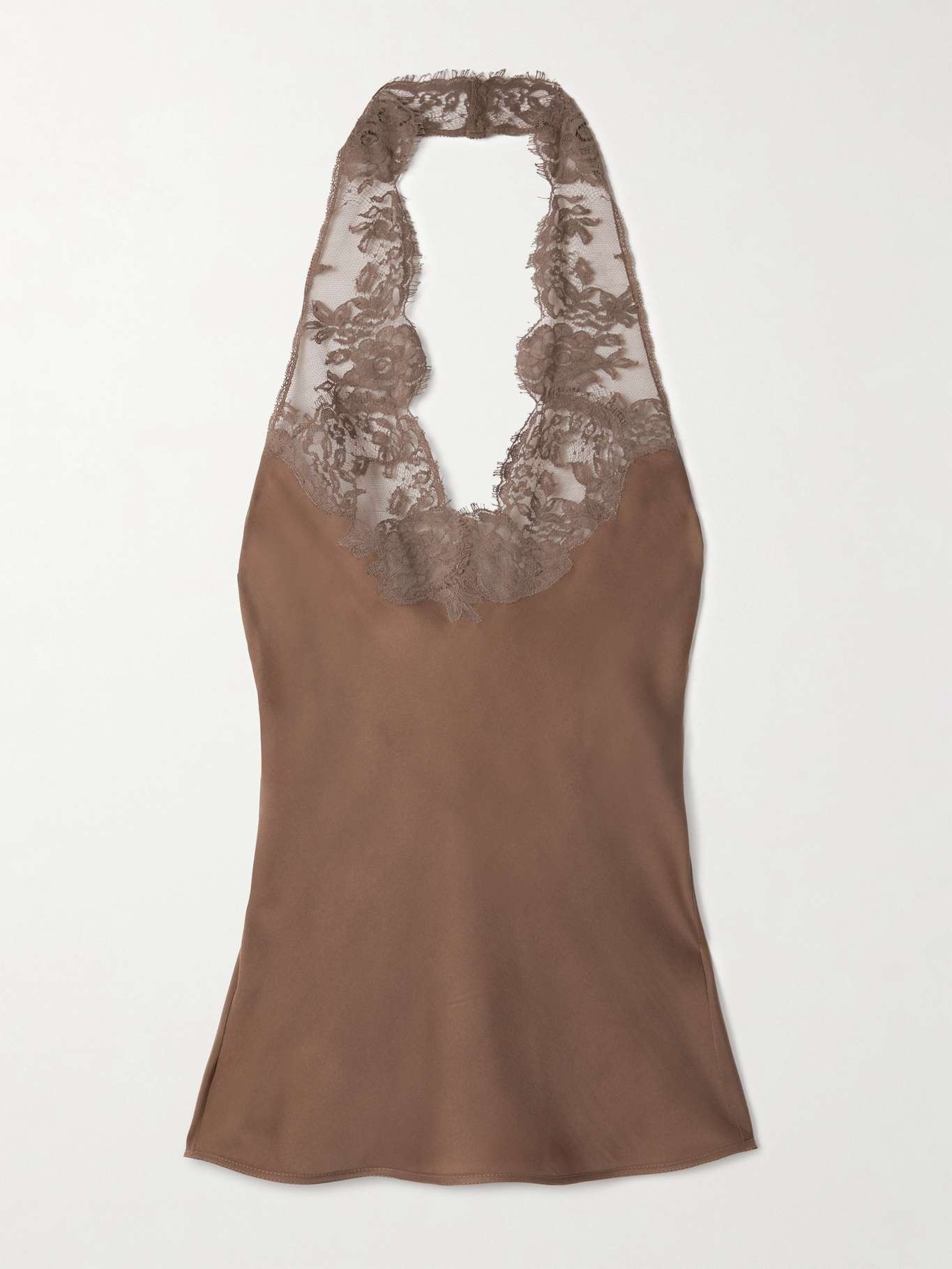 Lace-trimmed silk halterneck tank - 1