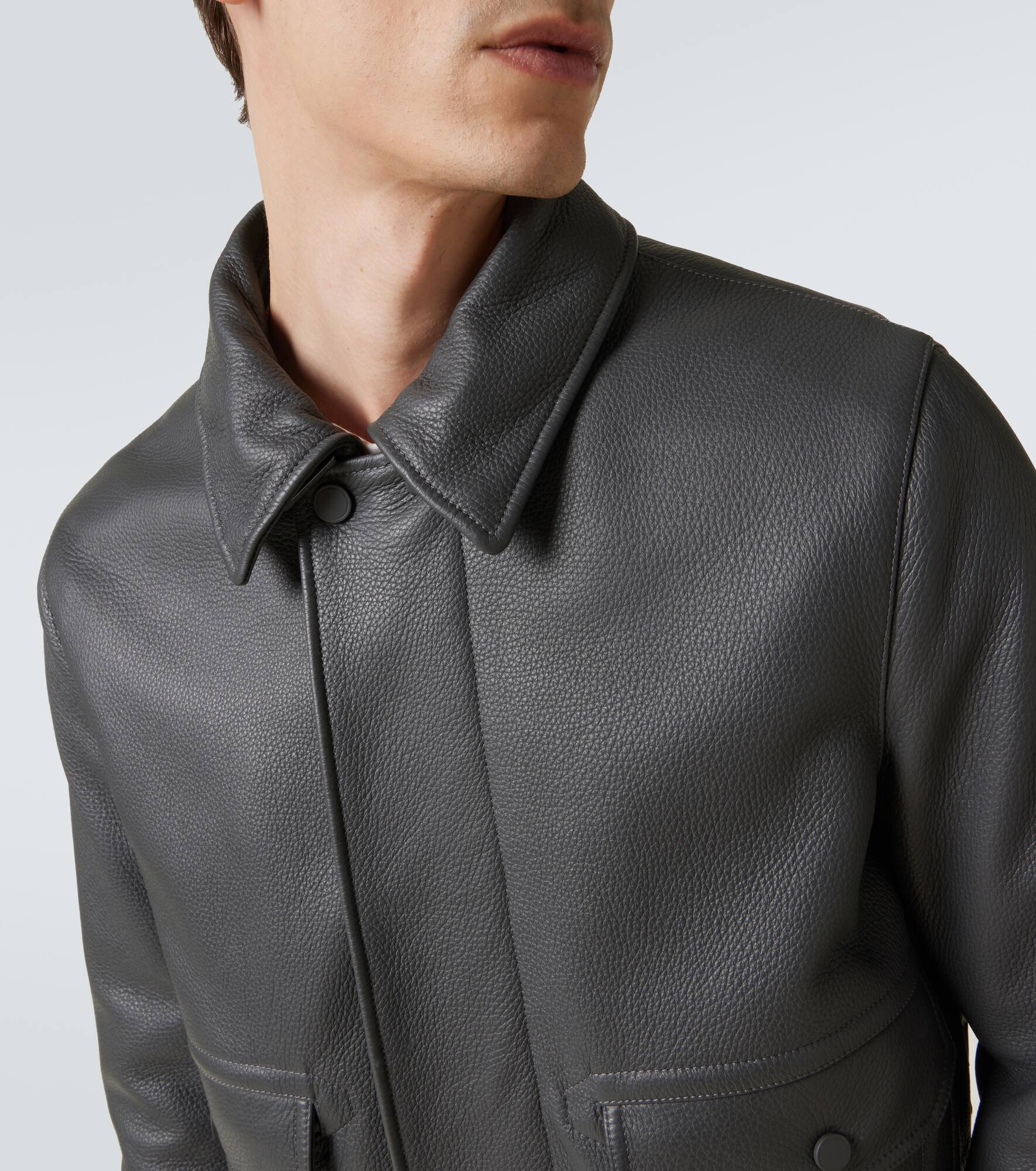 Shearling-trimmed leather bomber jacket - 8