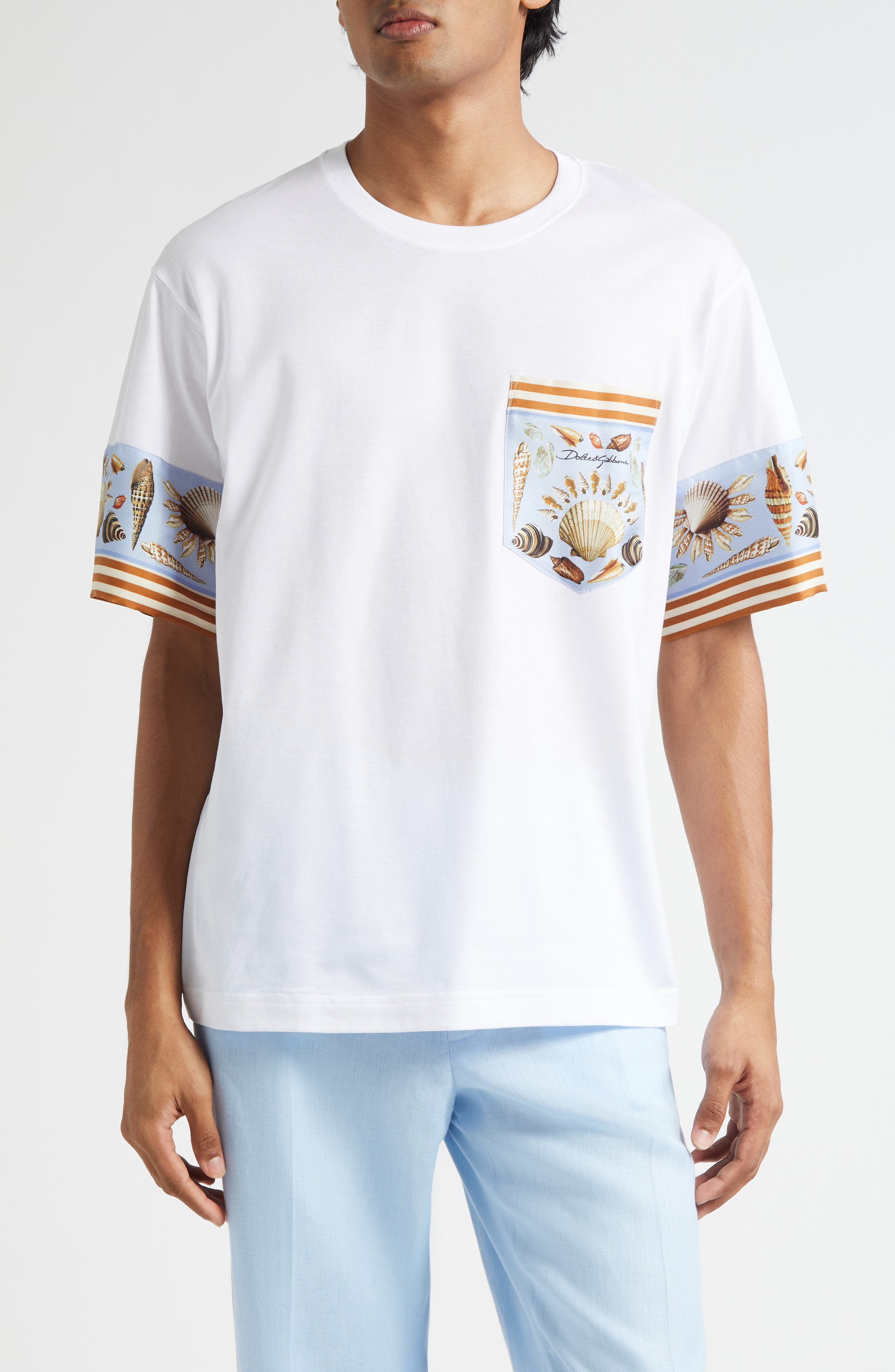 Dolce&Gabbana Shell Print Cotton & Silk T-Shirt in W0800 Bianco Ottico at Nordstrom - 1