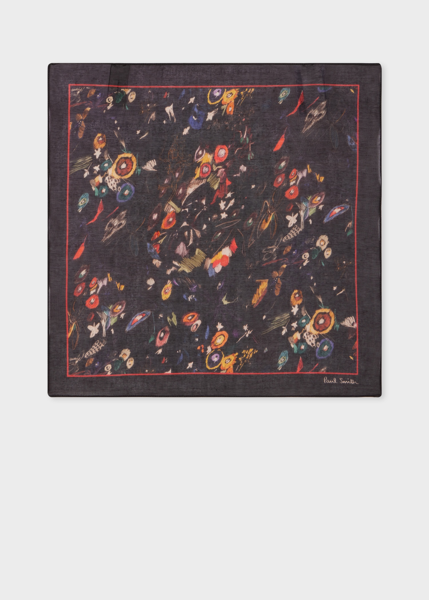Black 'Sketchbook Botanical' Pocket Square - 1