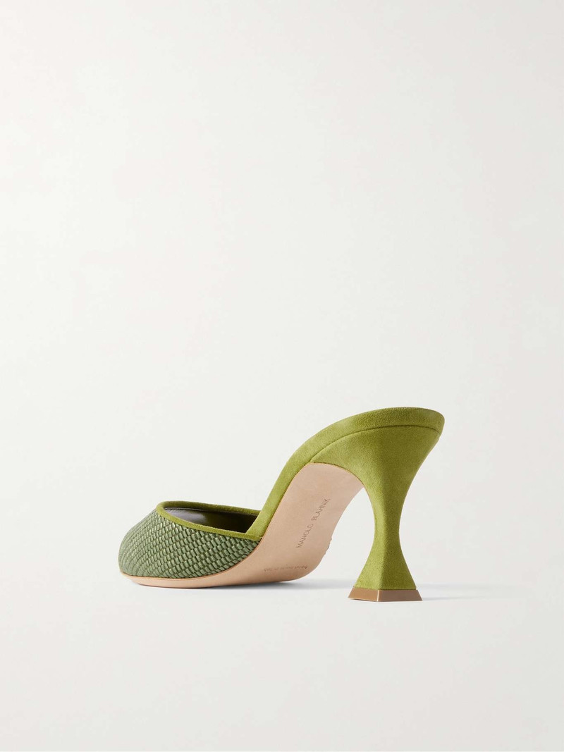 Jadara 70 suede-trimmed raffia sandals Army green 3