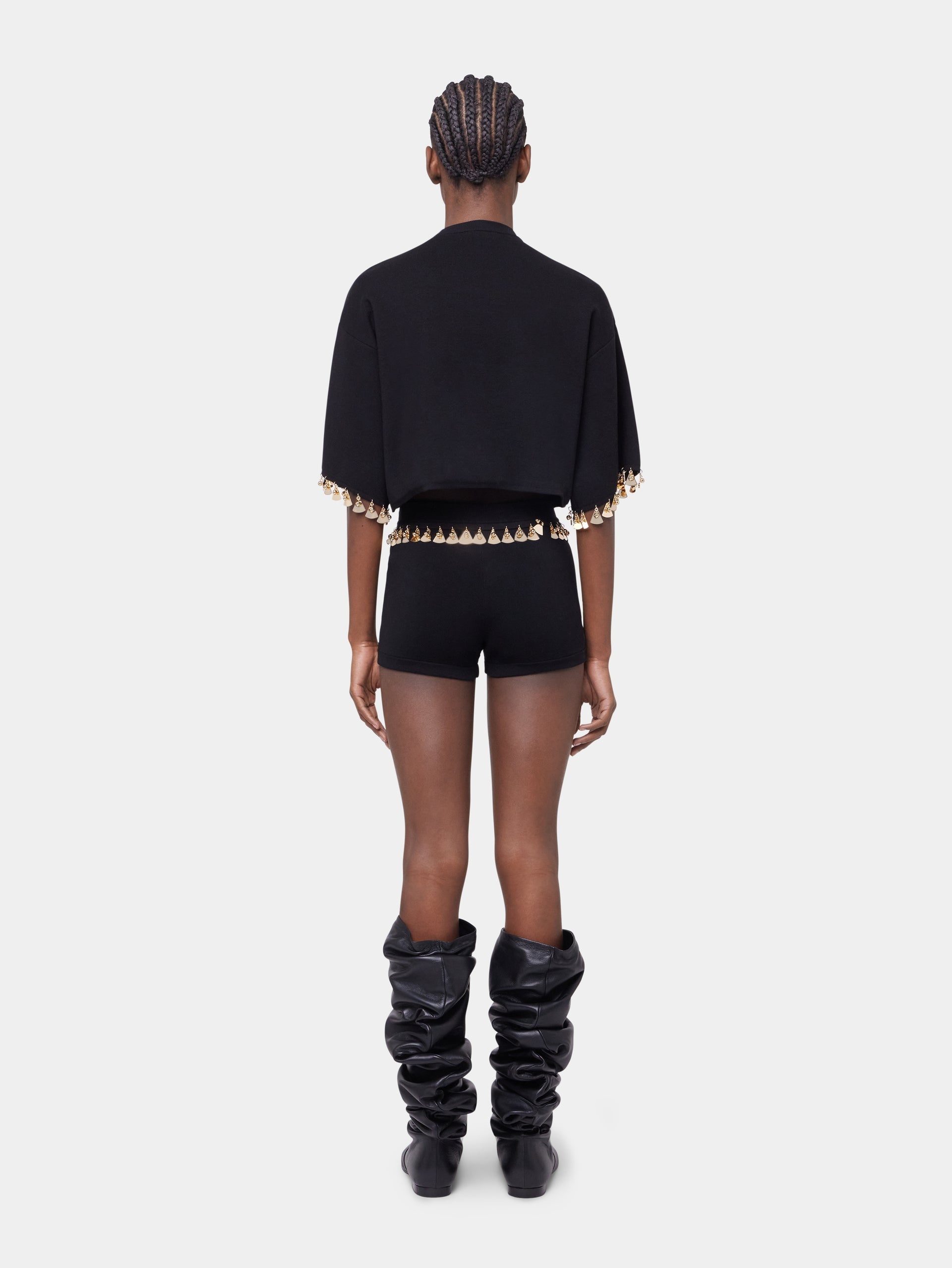 BLACK CROP JUMPER IN COTTON AND SILK KNIT - 5