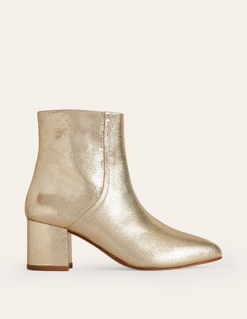 BODEN Block Heel Leather Ankle Boots-Gold outlook