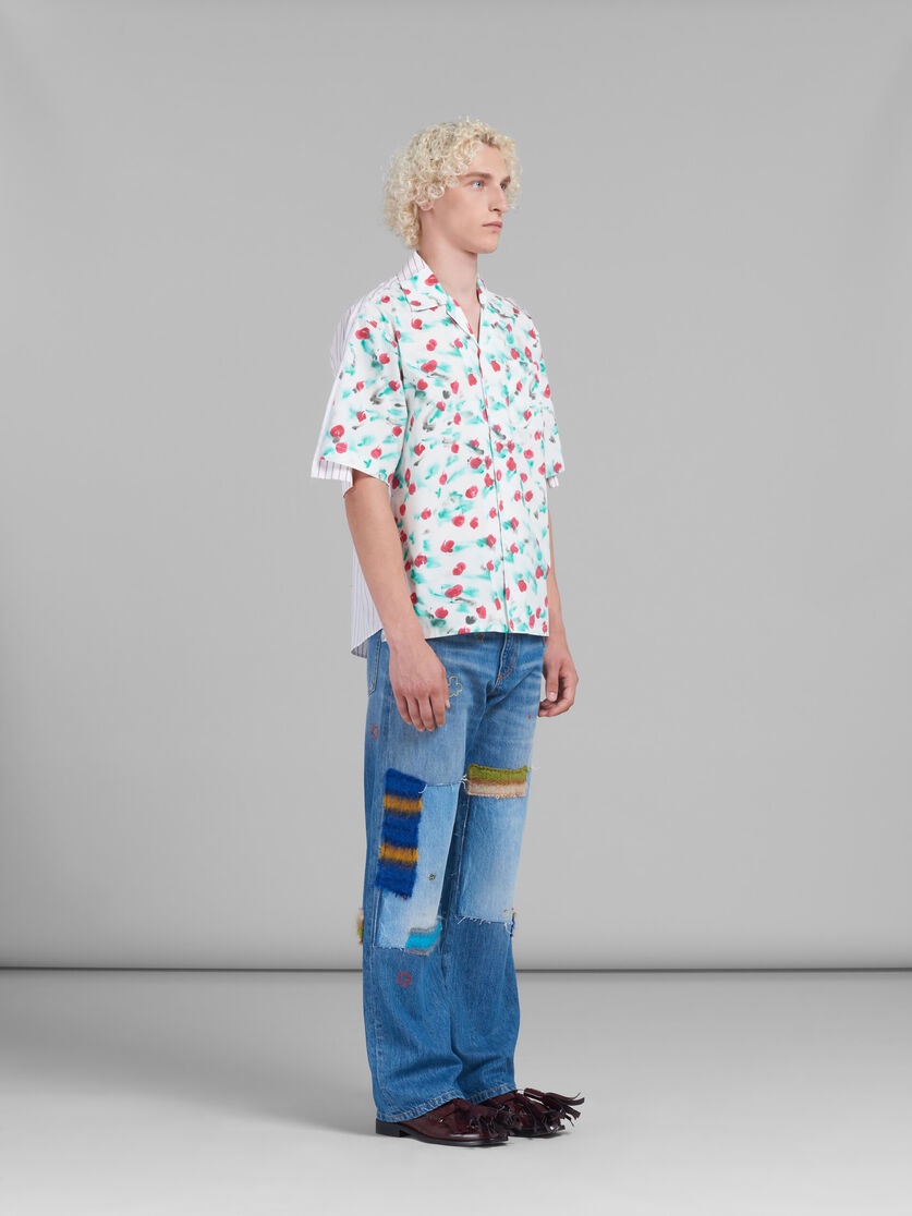 WHITE POPLIN BOWLING SHIRT WITH CONTRAST BACK - 5