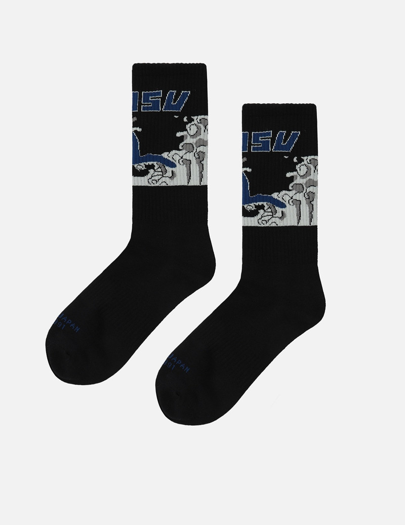 SEA WAVE AND LOGO JACQUARD LONG SOCKS 1