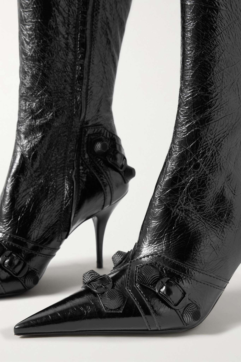 Le Cagole studded crinkled-leather knee boots 4