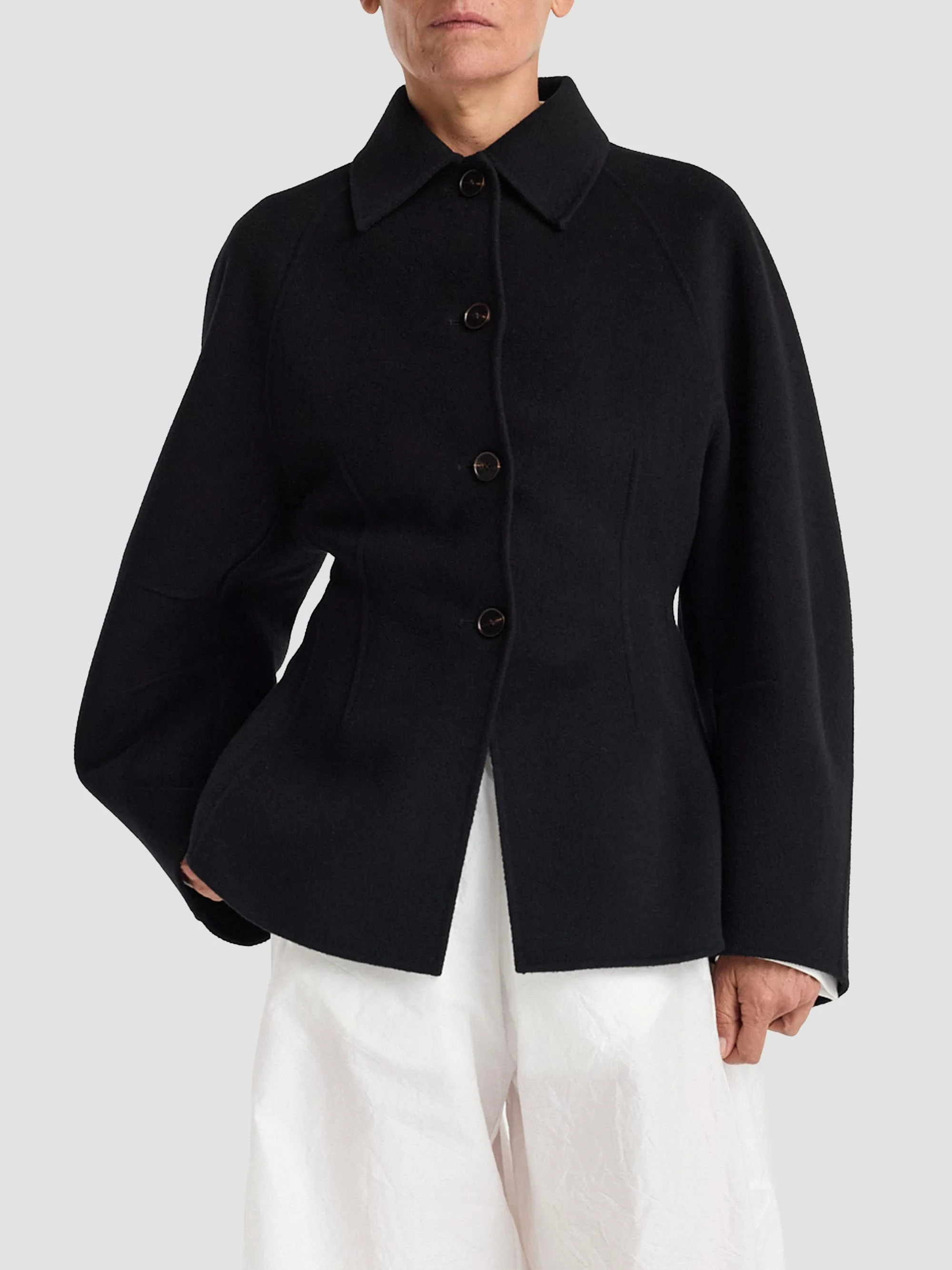 Women's Double-Faced Sculptural Jacket - Black - 1
