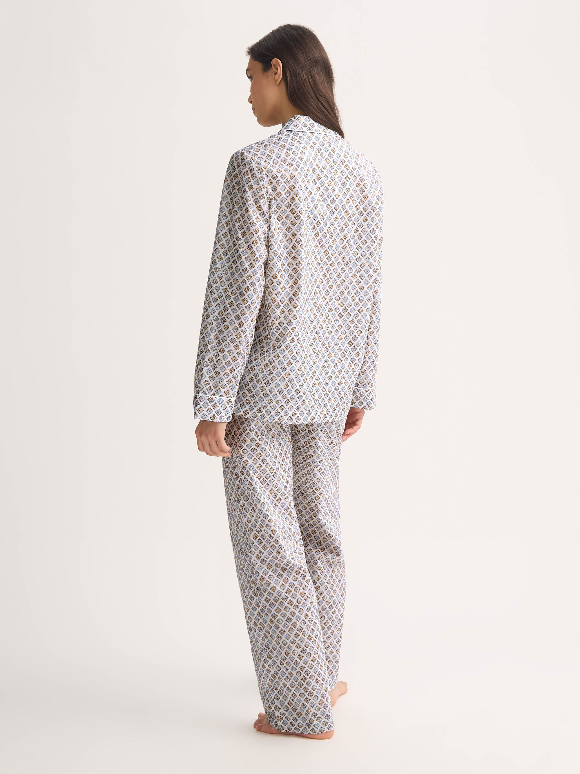 Women's Pajamas Cotton Batiste Neutral White Diamond Print - 5