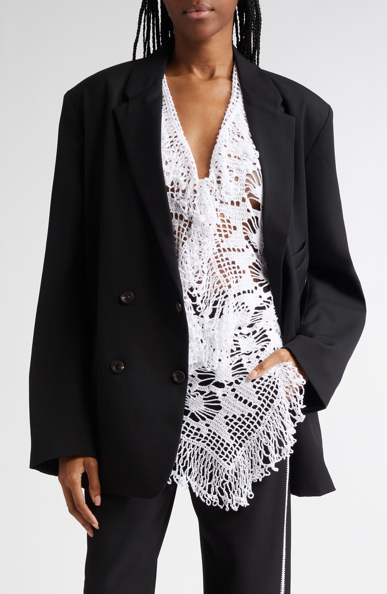 Diotima Hodges Double Breasted Wool Blazer in Black at Nordstrom - 1