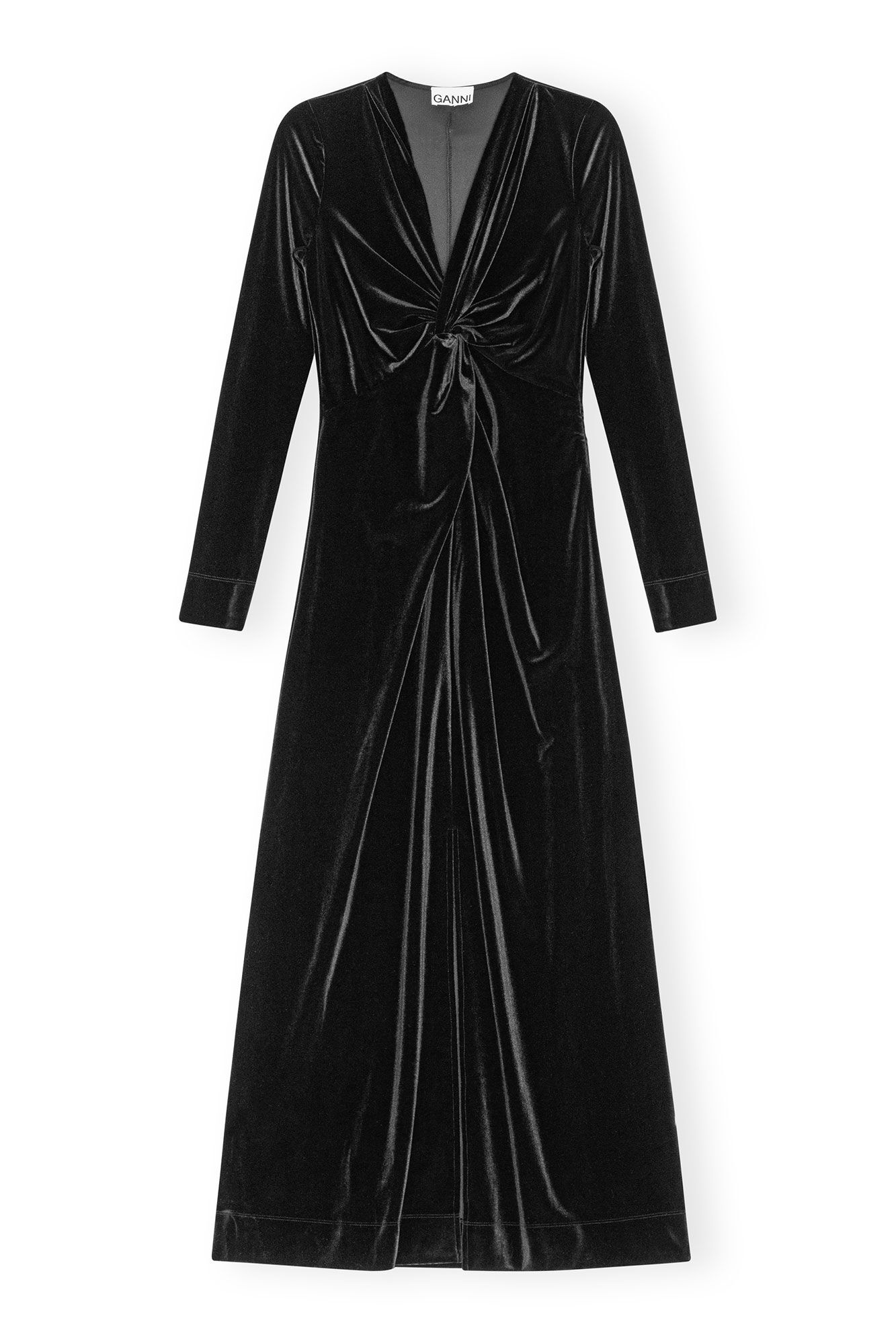 BLACK VELVET JERSEY TWIST LONG DRESS - 6