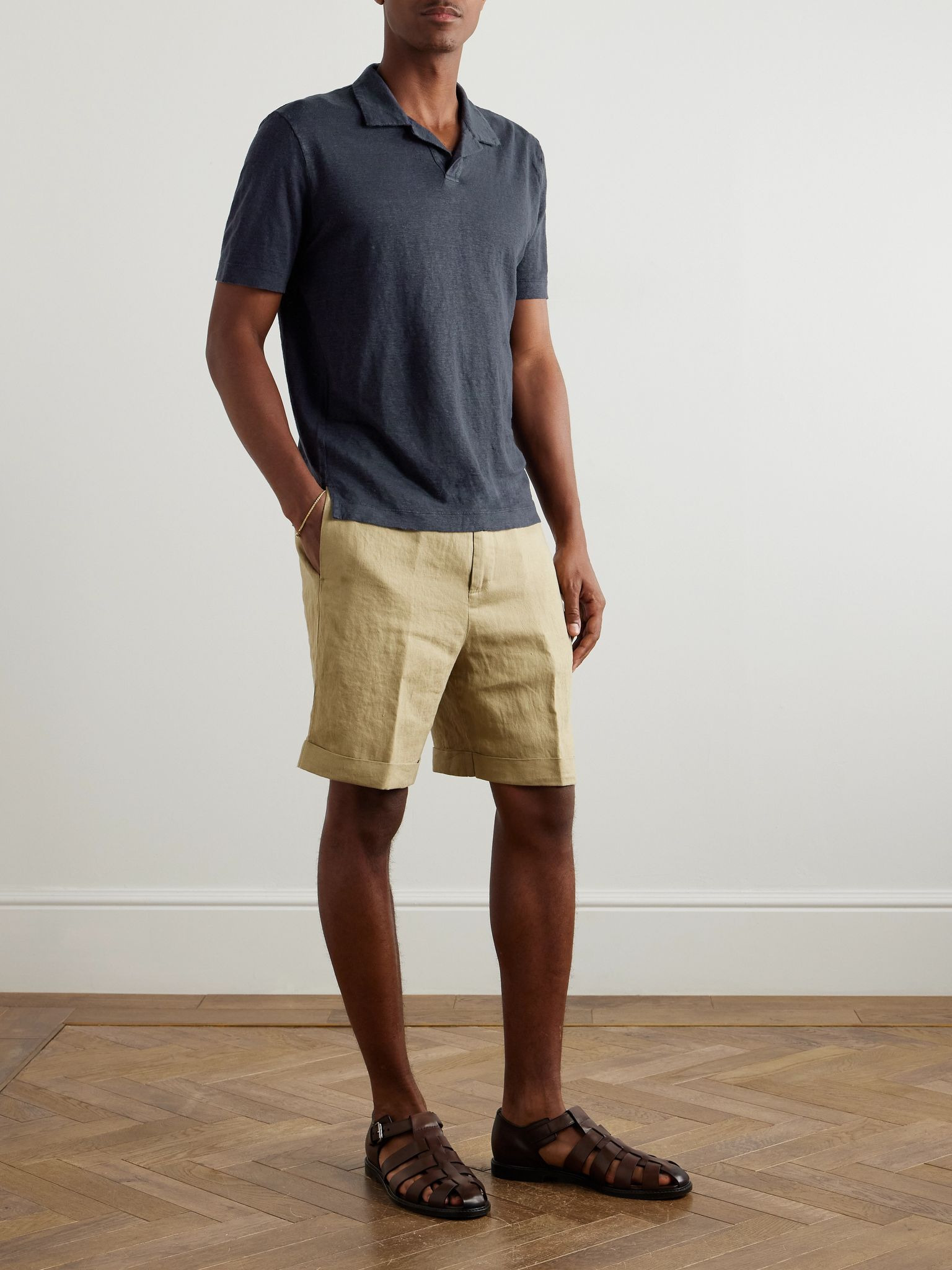 Linen Polo Shirt Navy - 2