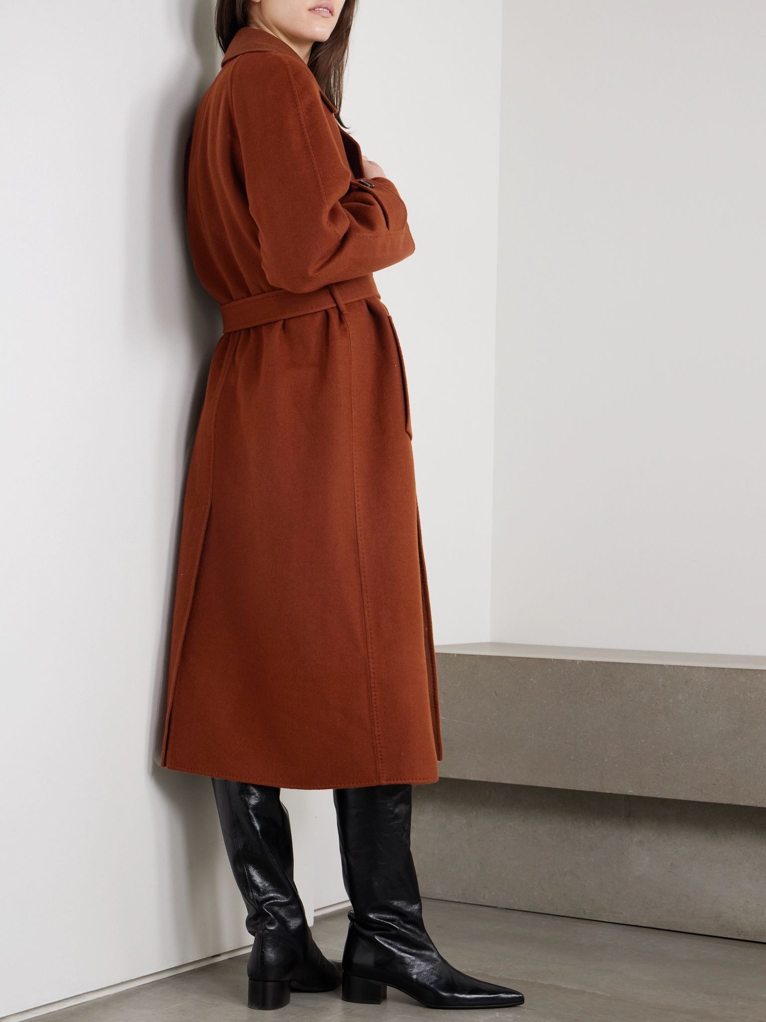 Foster double-breasted belted cashmere-blend felt coat Brown - 3