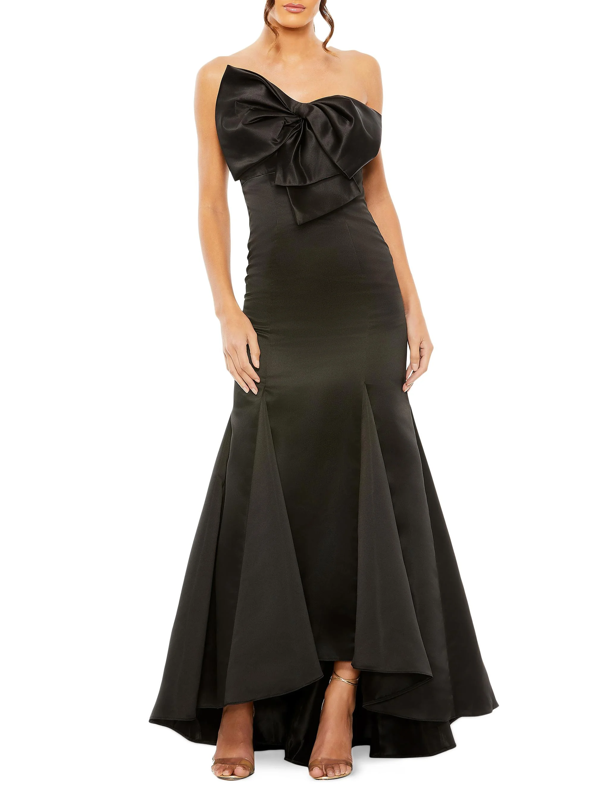 Women's Satin Strapless Bow Mermaid Gown - Black - 1