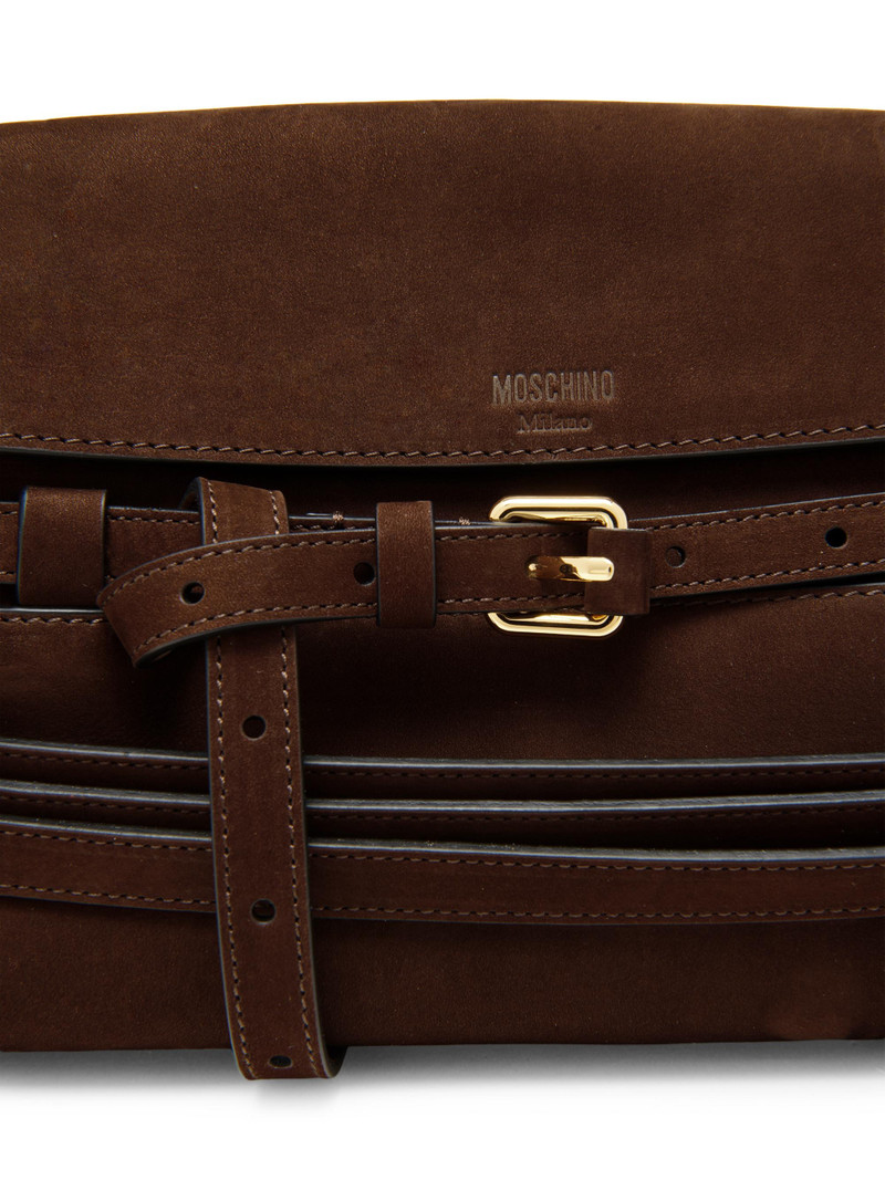 Women's Belted Suede Shoulder Bag - Chocolate 4