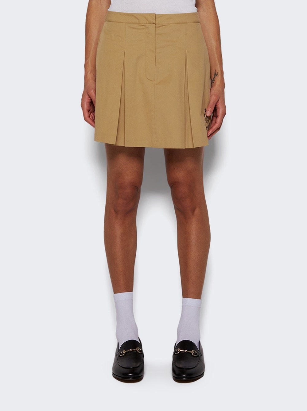 Sporty & Rich Vendome Double Pleat Skirt Beige And Chocolate