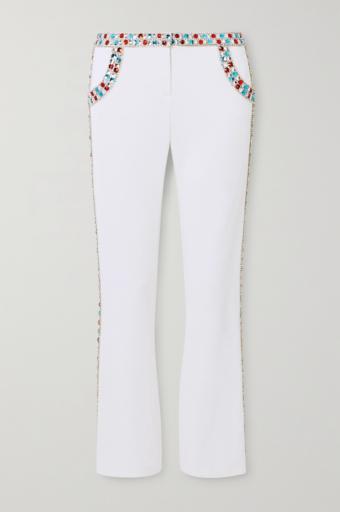 Cropped crystal-embellished stretch-crepe flared pants - 1