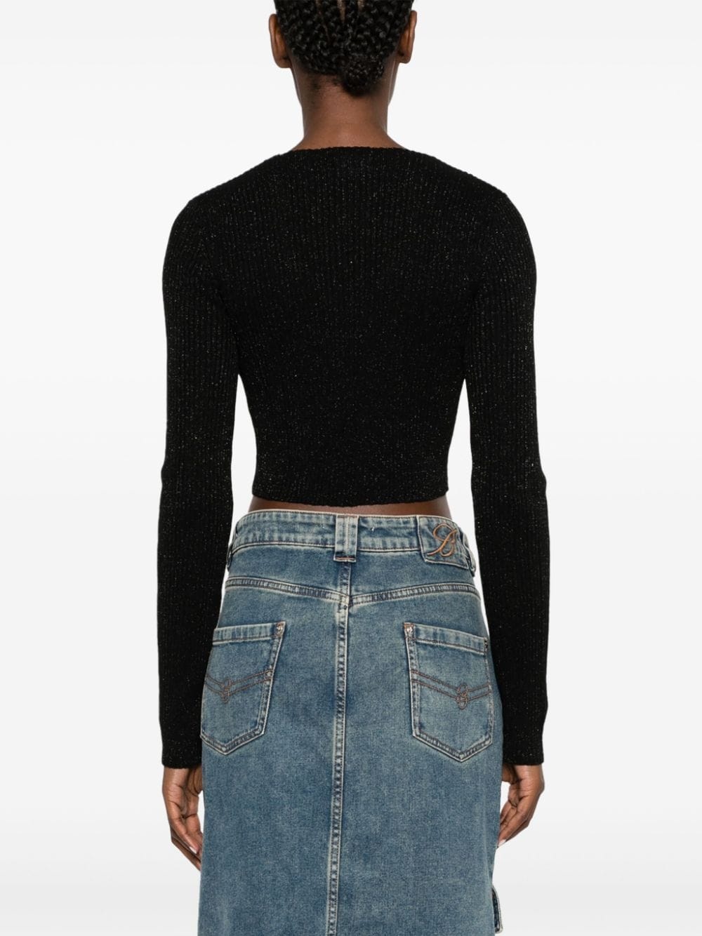 metallic-knitted cropped cardigan - 4
