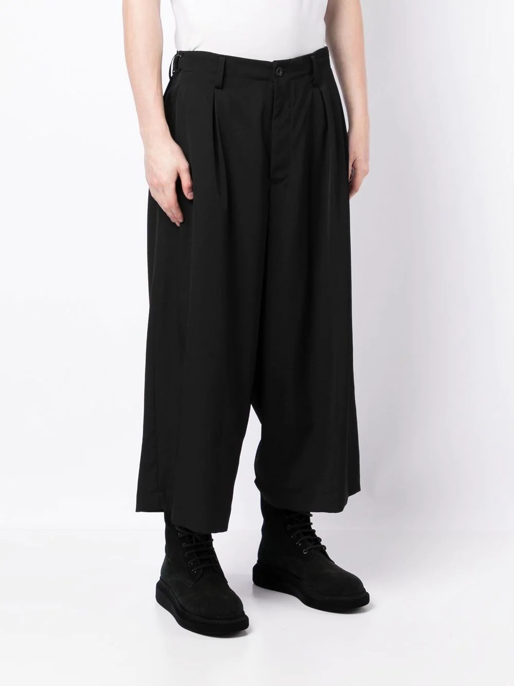 wide-leg cropped wool trousers - 3