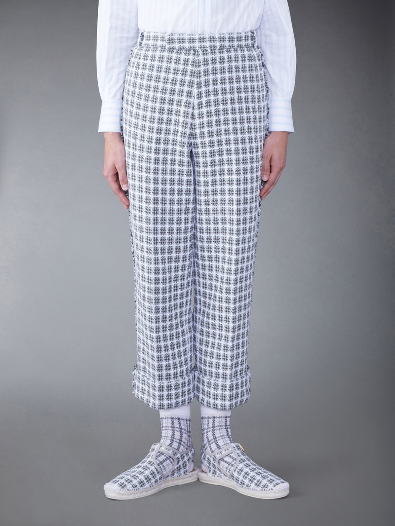 Backstrap-detail checked tailored trousers 1
