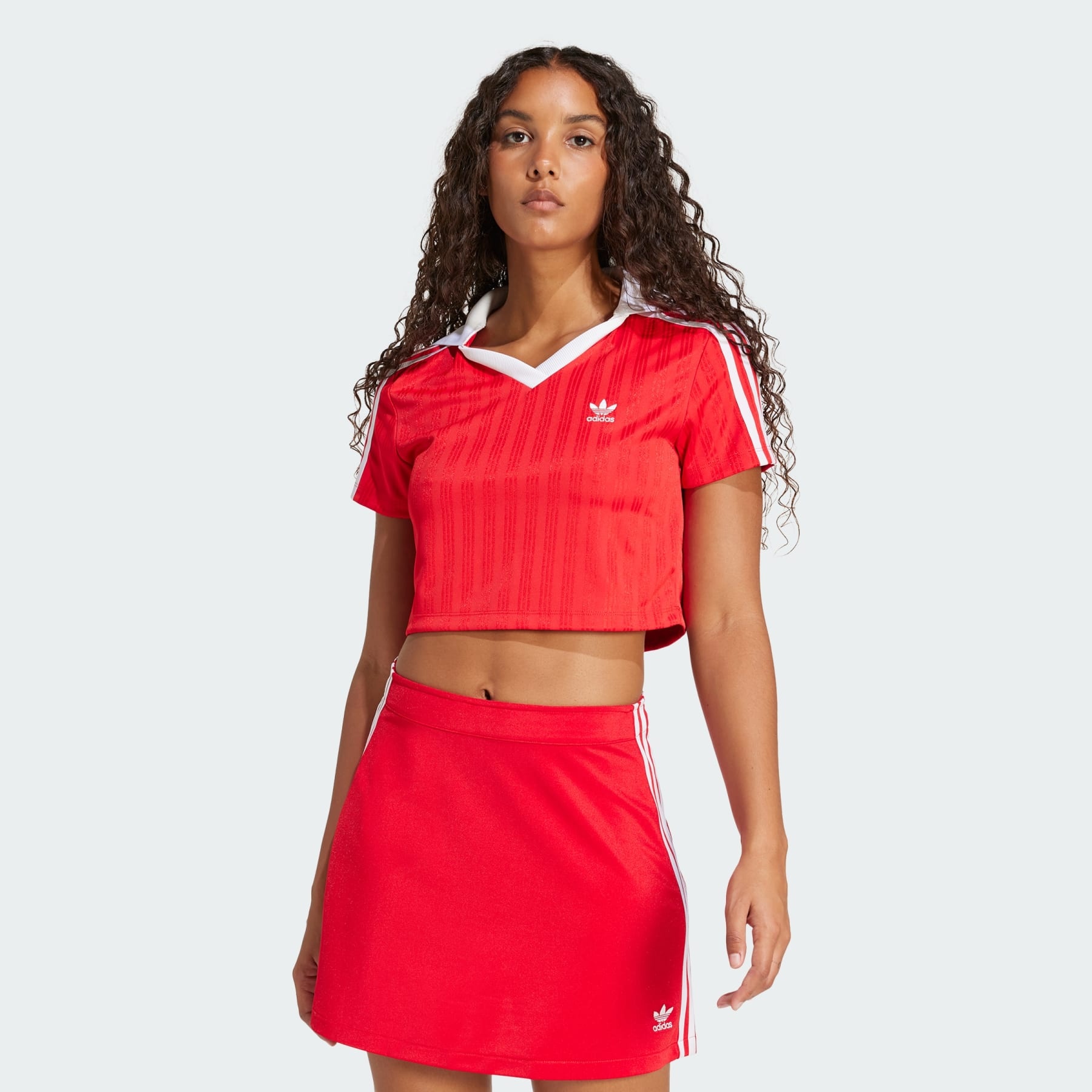 adidas Adicolor Football Jacquard V-Neck Crop Polo Shirt