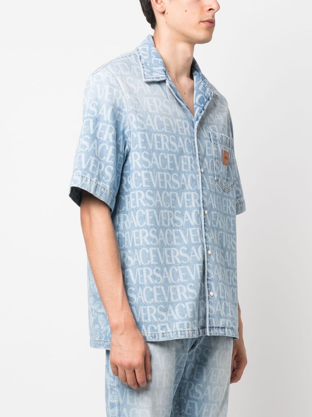 Allover logo-print denim shirt - 3