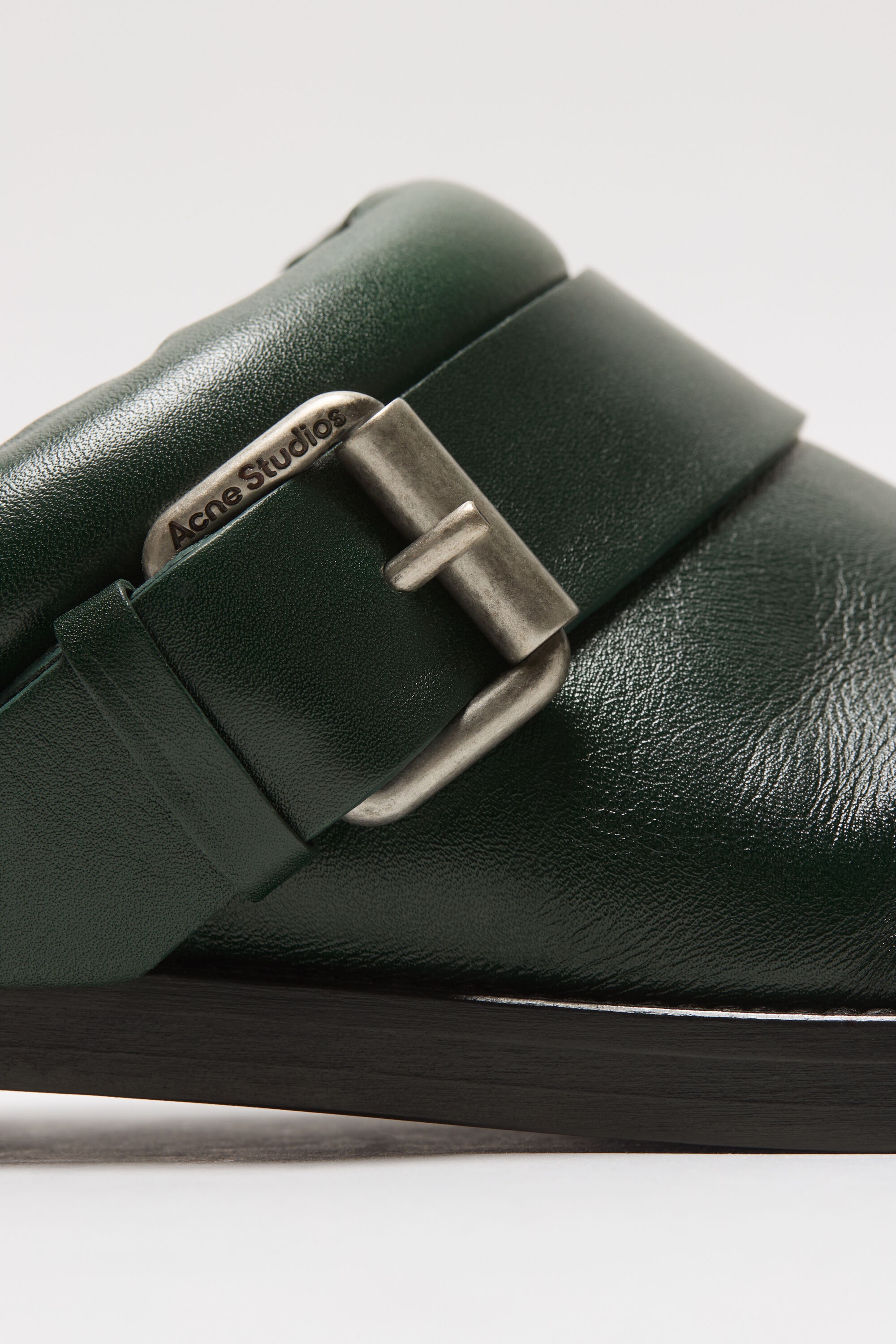 Leather buckle shoes - Olive green - 4