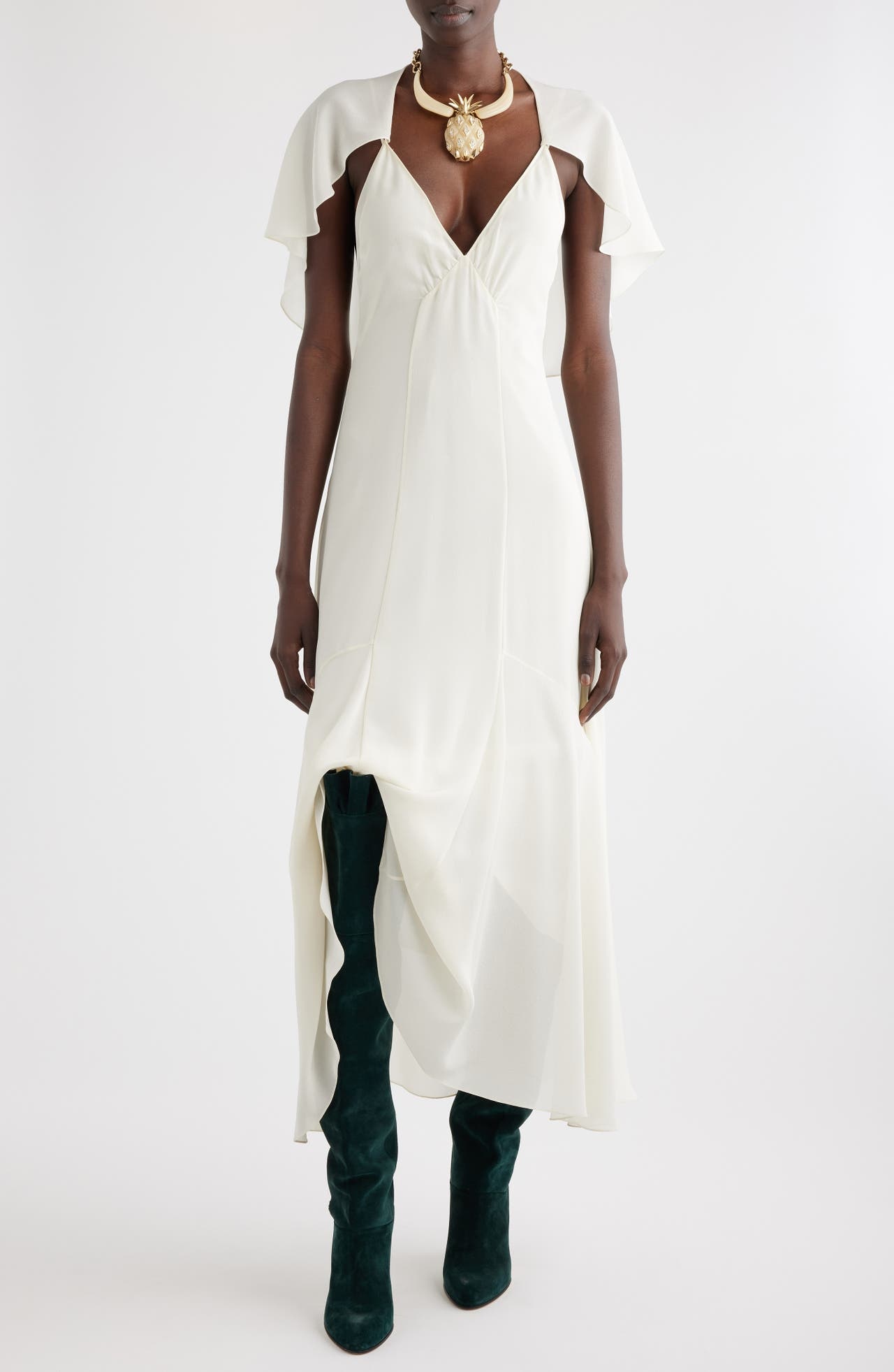 Chloé Cape Sleeve Silk Georgette Maxi Dress in Pristine White at Nordstrom - 1