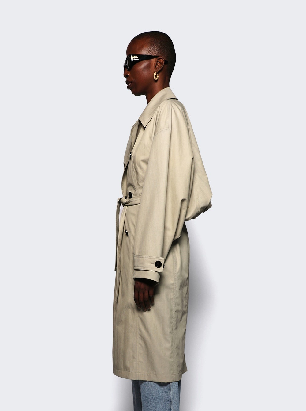 Technical Cotton Nylon Trench Coat in Shortbread Melange - 4