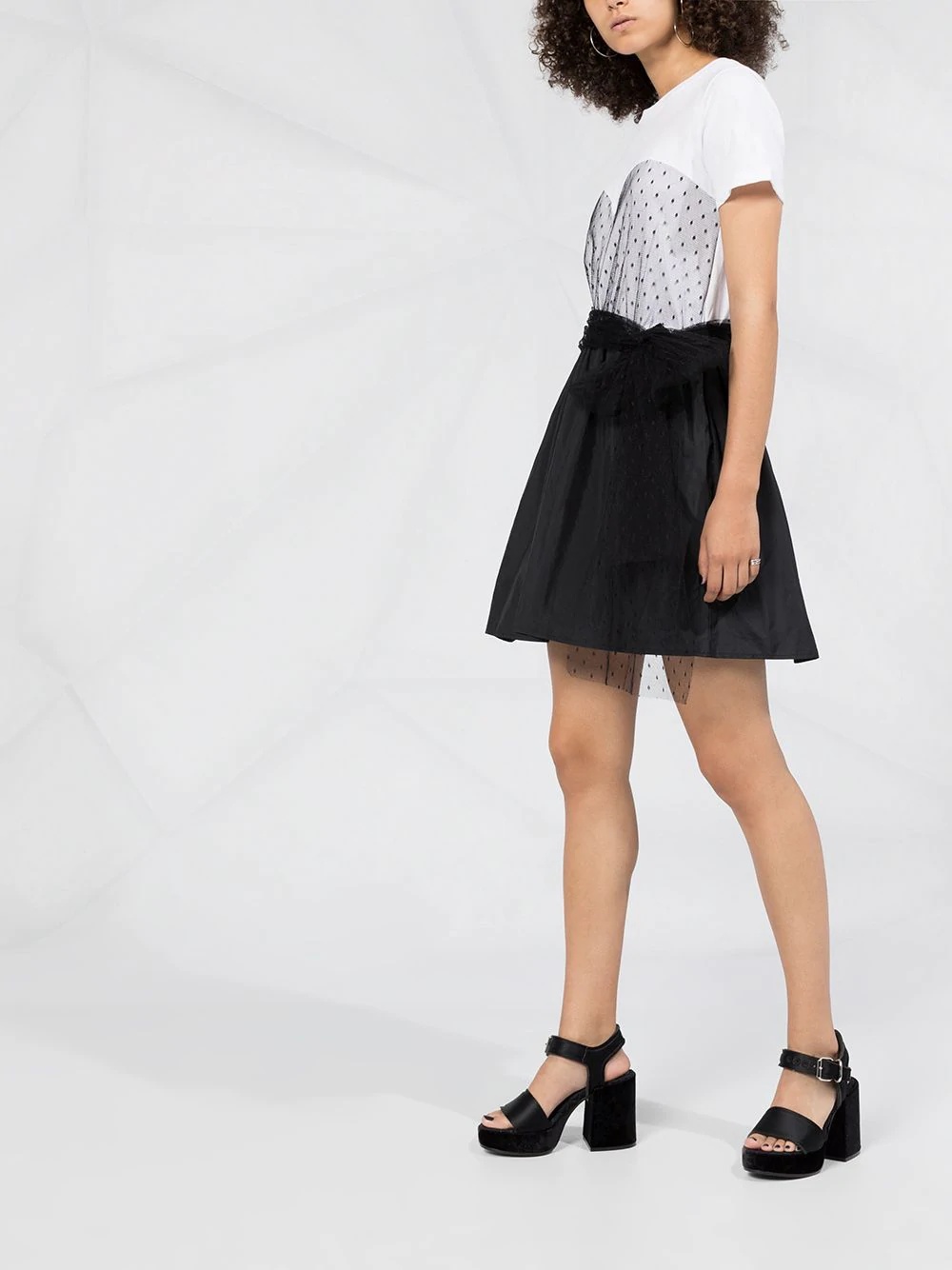 tulle-overlay T-shirt dress - 6