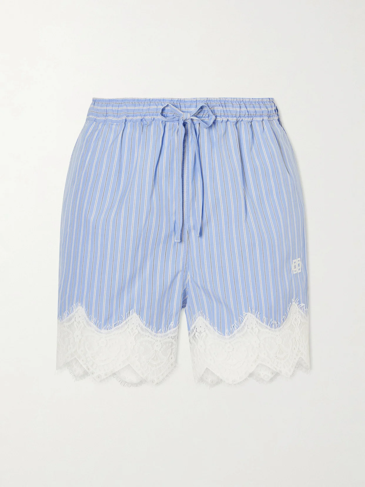 Emmie Striped Lace Cotton Shorts - 1