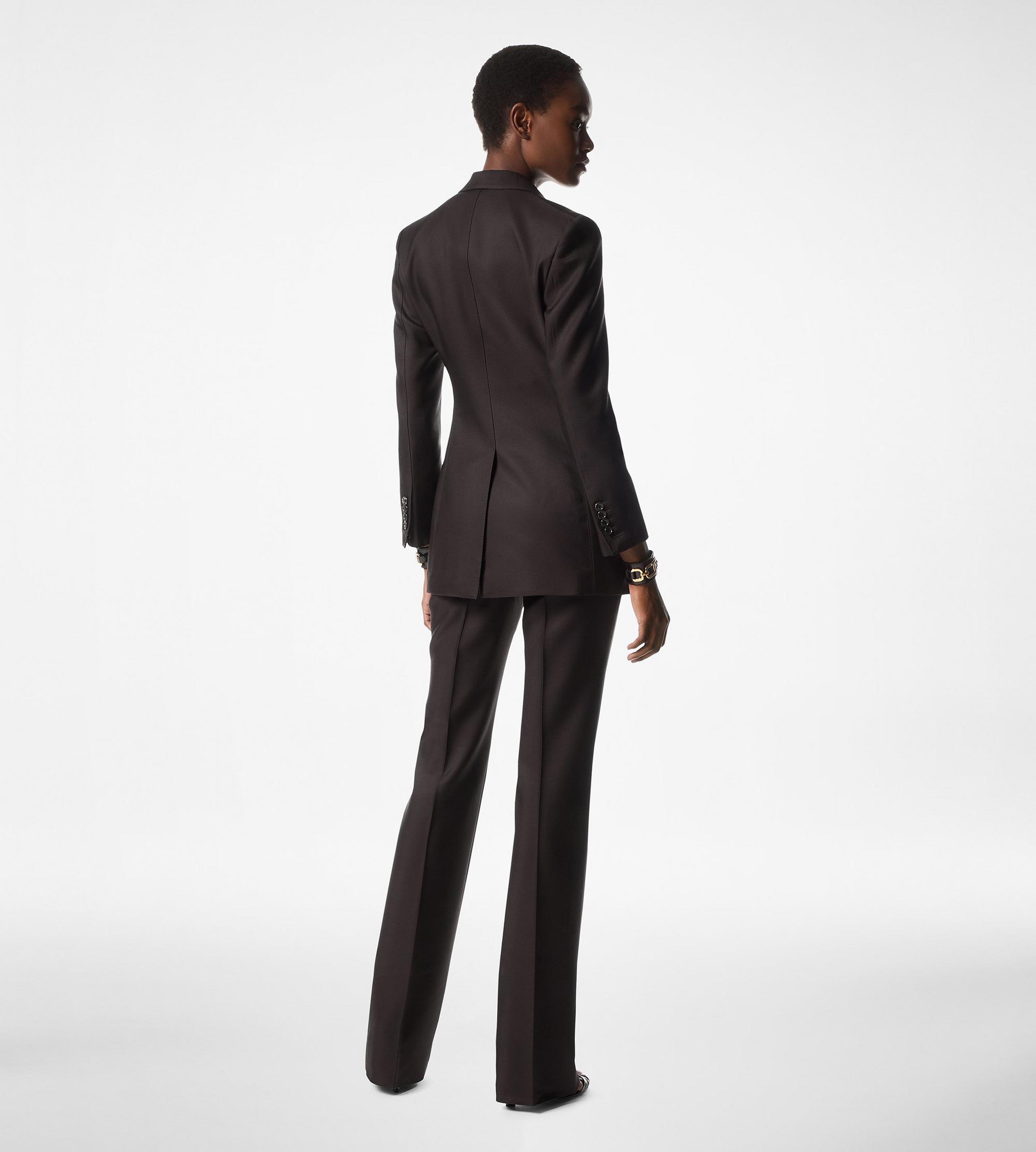 WOOL SILK TWILL TAILORED WIDE LEG PANTS - 3