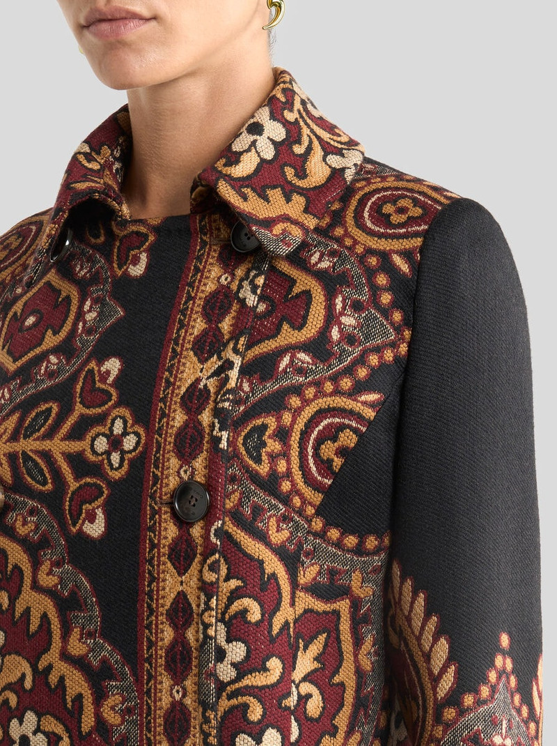 DOUBLE-BREASTED WOOL-BLEND JACQUARD COAT WITH FLORAL MOTIF 2