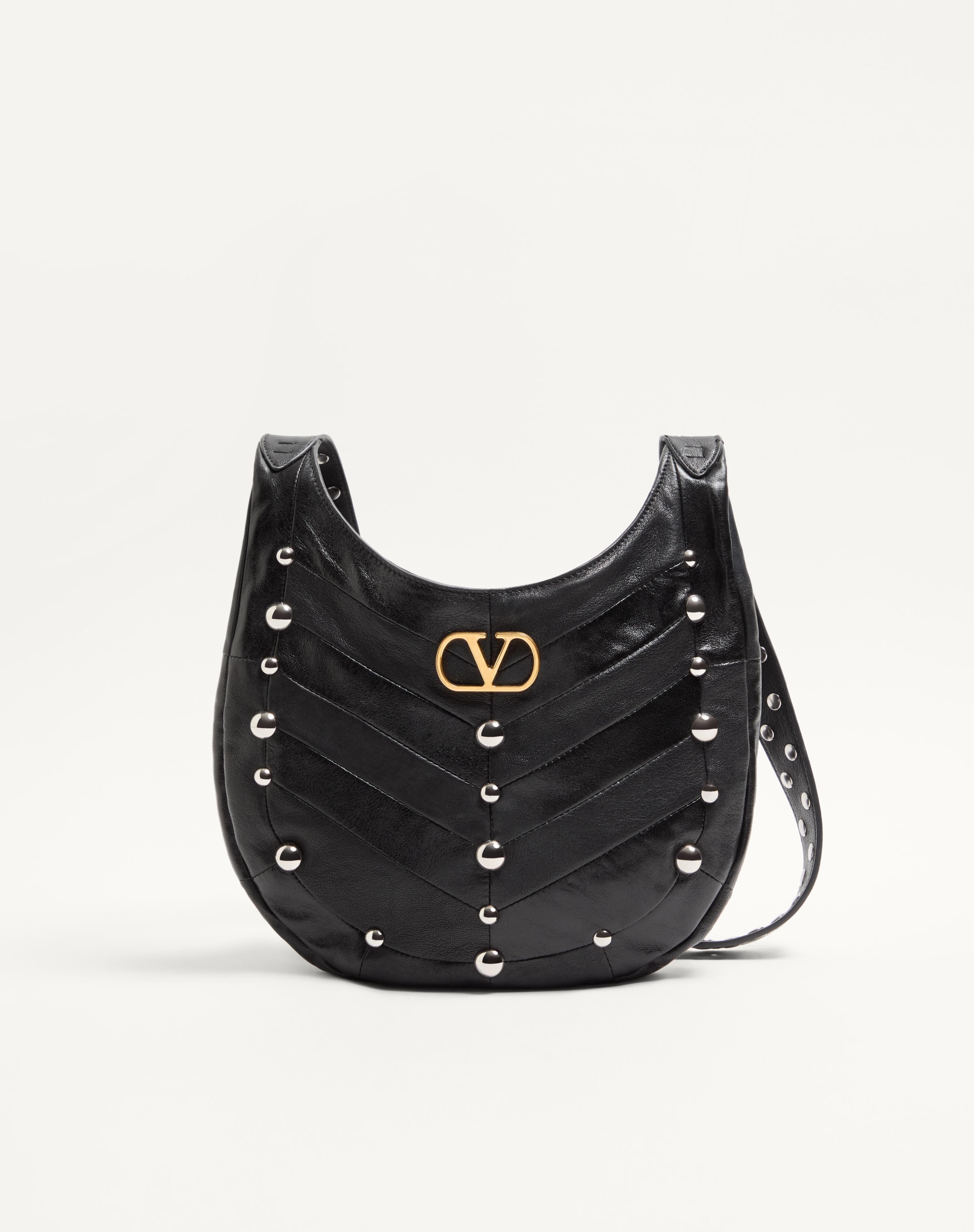 VALENTINO GARAVANI HOBOHO SMALL NAPPA LEATHER HOBO BAG WITH CHEVRON PATTERN AND STUDS - 1