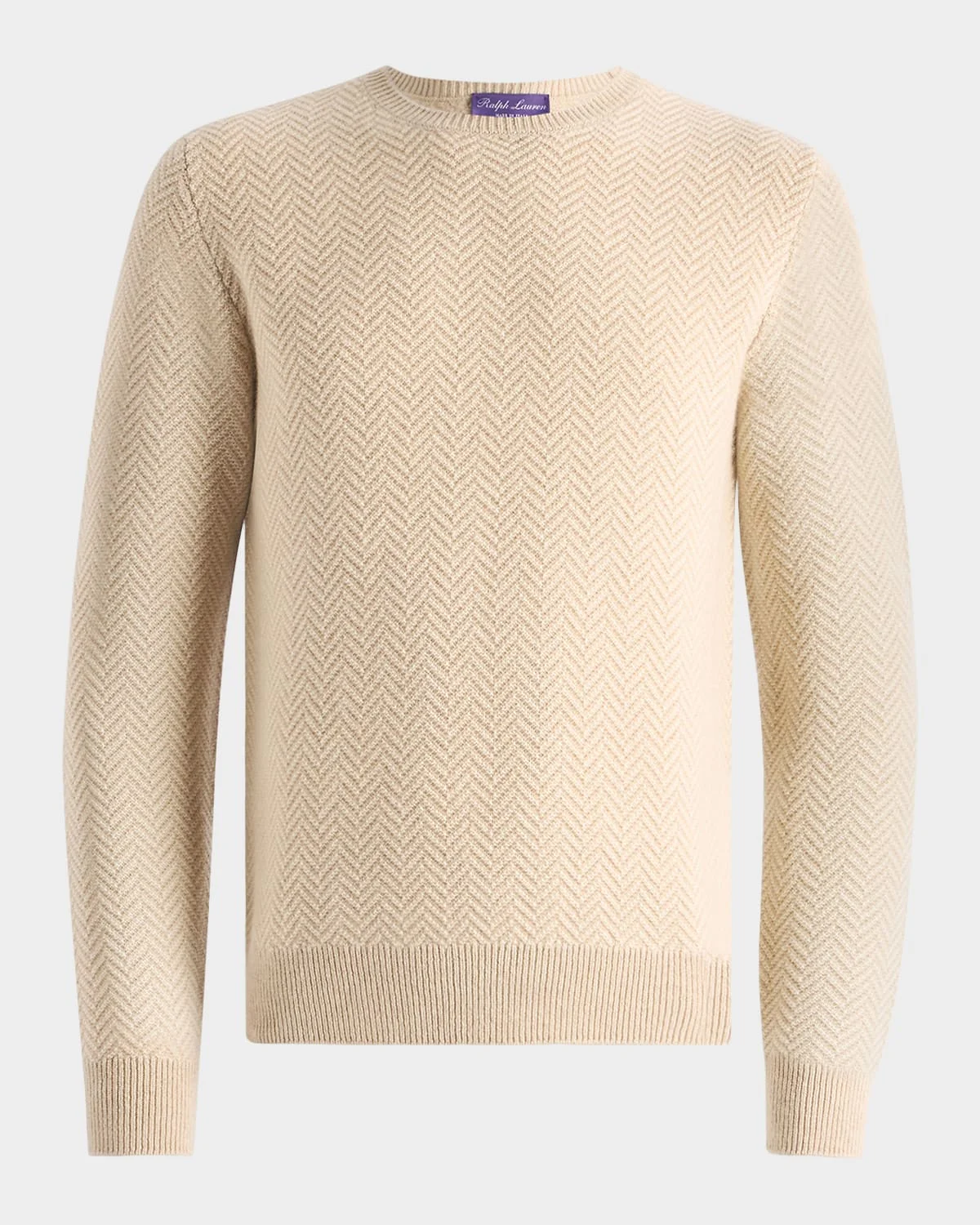 Men's Textured Herringbone Cashmere Crewneck Sweater - 1