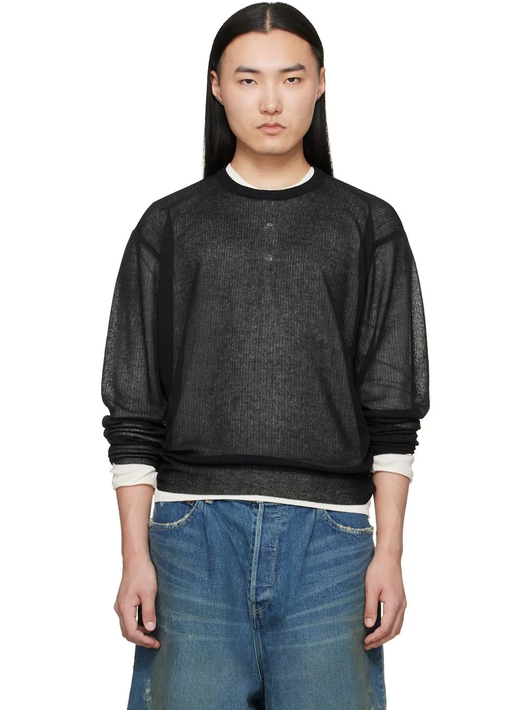 Black Knit Crew Neck LS Sweater - 1