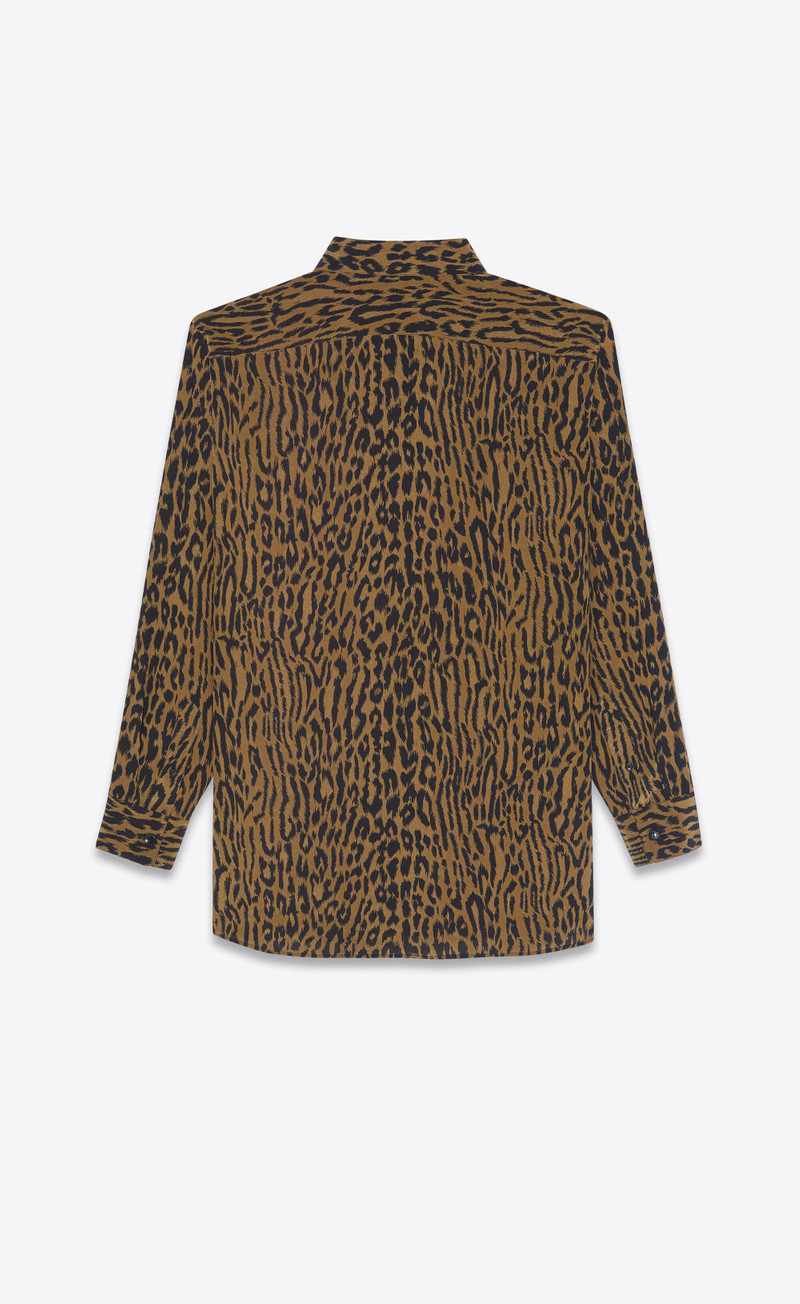 SAINT LAURENT long overshirt in leopard-print crepe de chine outlook