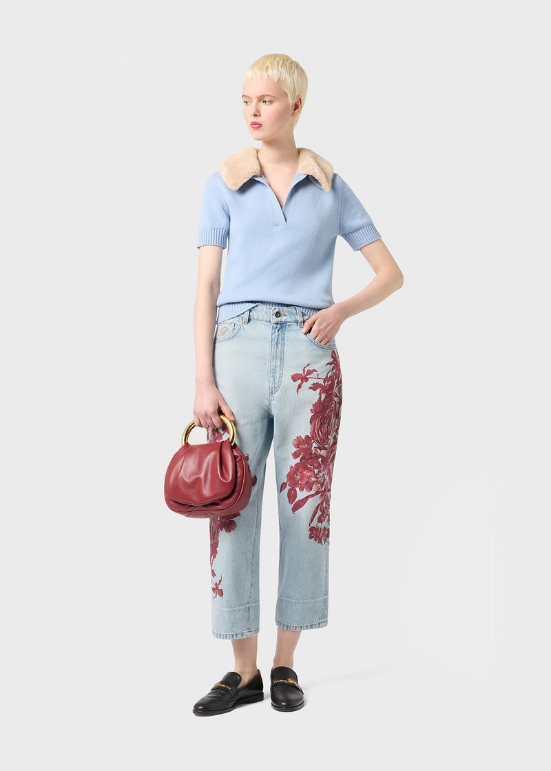 Blumarine KNITTED POLO SHIRT WITH FAUX FUR COLLAR outlook